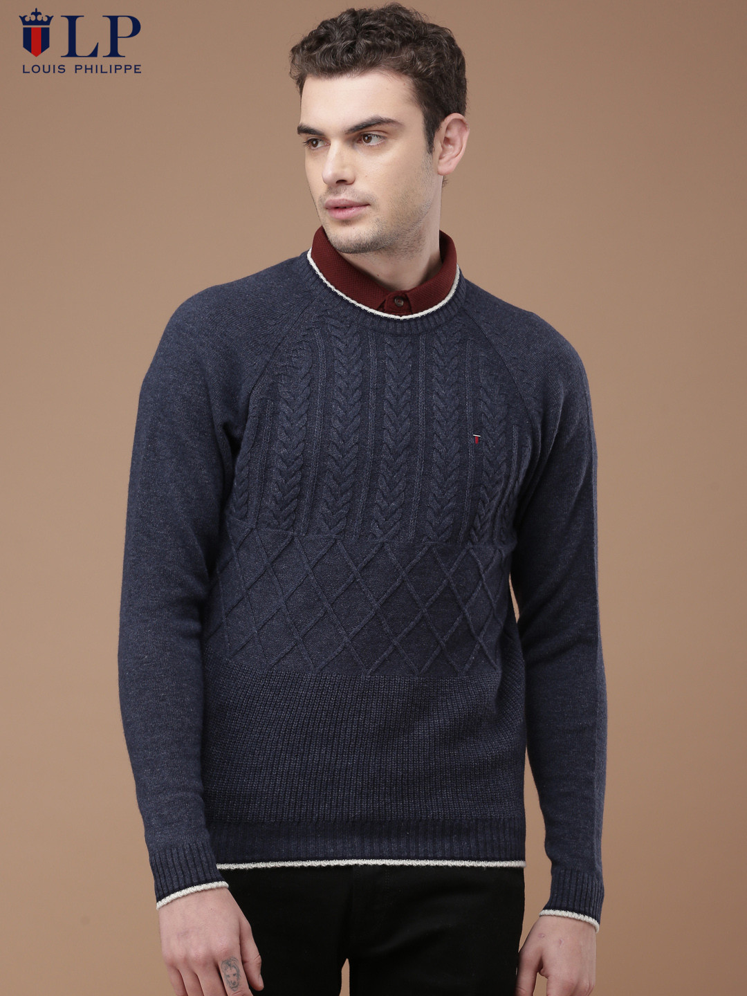 Buy Louis Philippe Sport Men Blue Self Design Pullover - Sweaters for Men 2216902 | Myntra