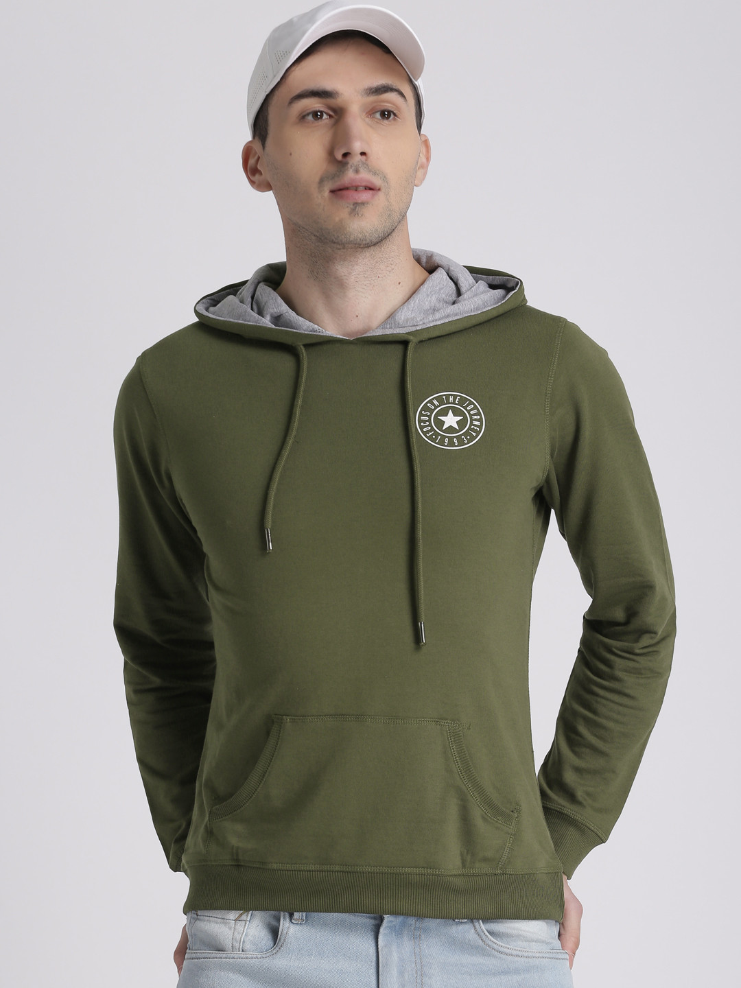 Buy Splash Men Olive Green Solid Hooded Sweatshirt Sweatshirts for