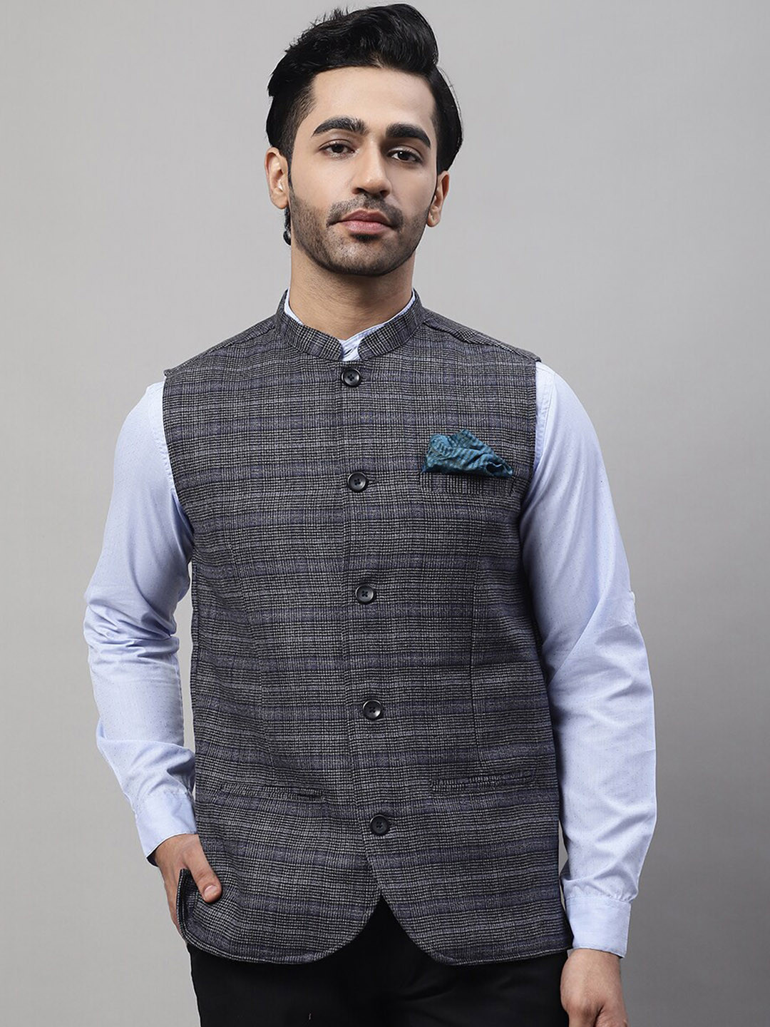 Men's Yellow Woven Nehru Jacket with Mandarin Collar & 3 Pockets