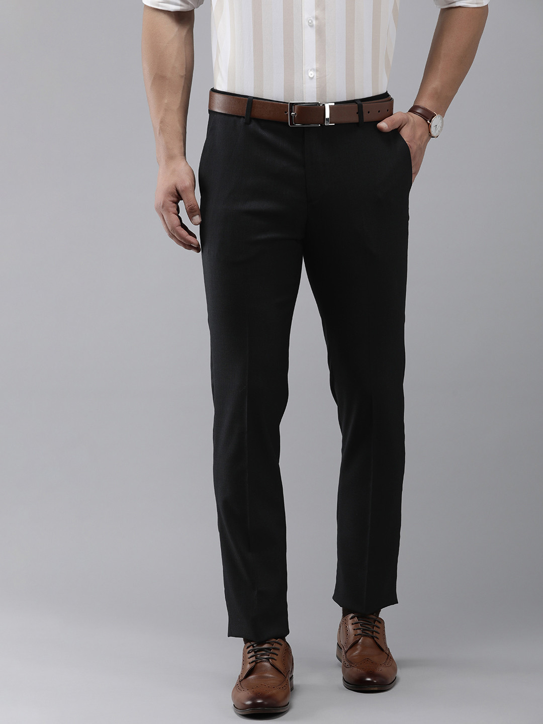 Buy Arrow Men Tailored Fit Solid Mid Rise Formal Trousers - Trousers ...