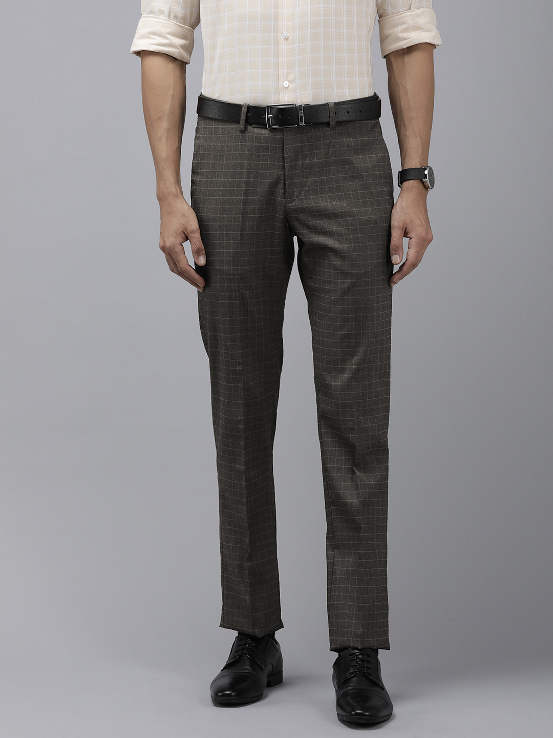 Buy Arrow Men Checked Tailored Fit Mid Rise Formal Trousers - Trousers ...