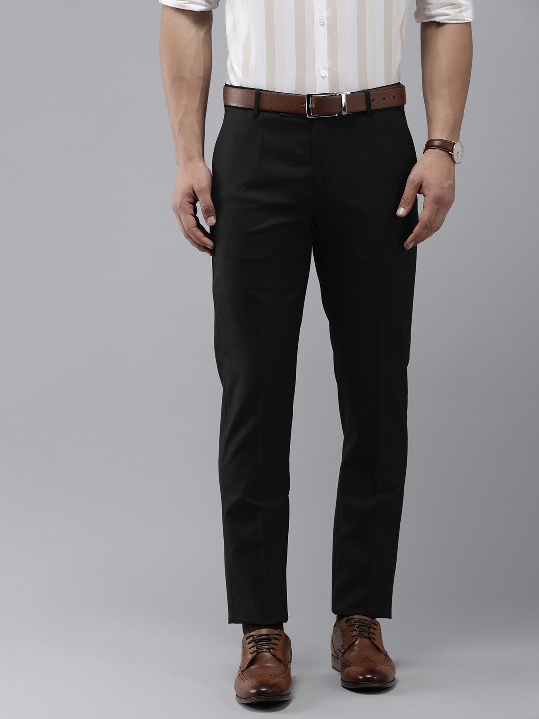 Buy Arrow Men Tailored Fit Solid Mid Rise Formal Trousers - Trousers ...