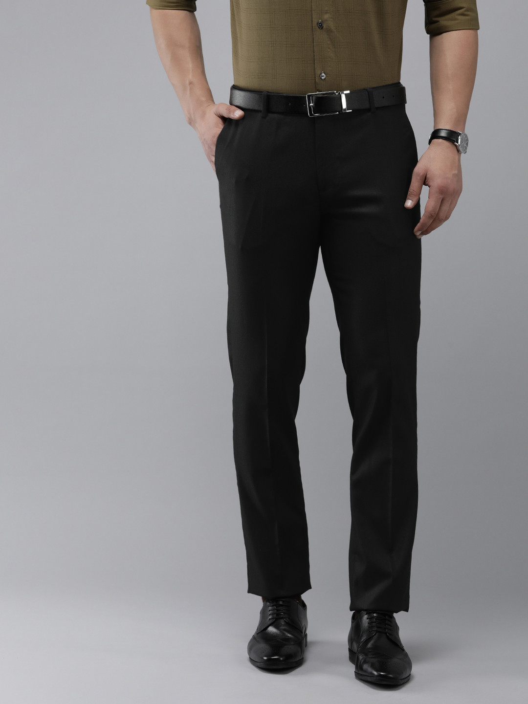 Buy Arrow Men Tailored Fit Textured Mid Rise Formal Trousers - Trousers ...