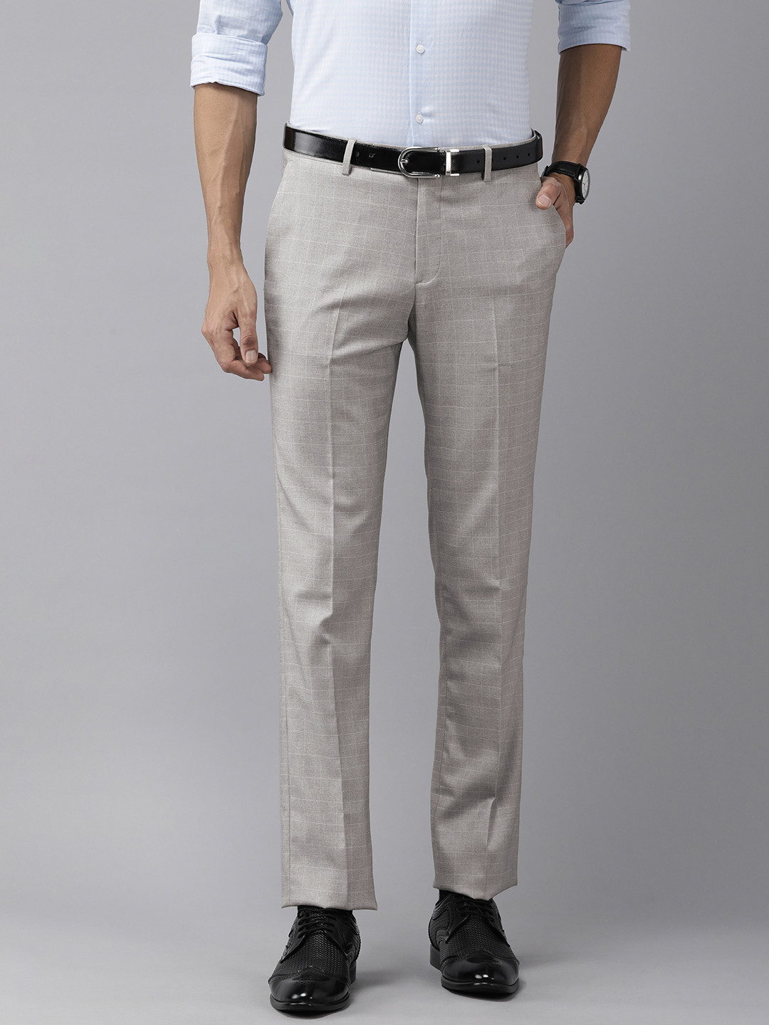 Buy Arrow Men Tailored Fit Mid Rise Checked Trousers - Trousers for Men ...