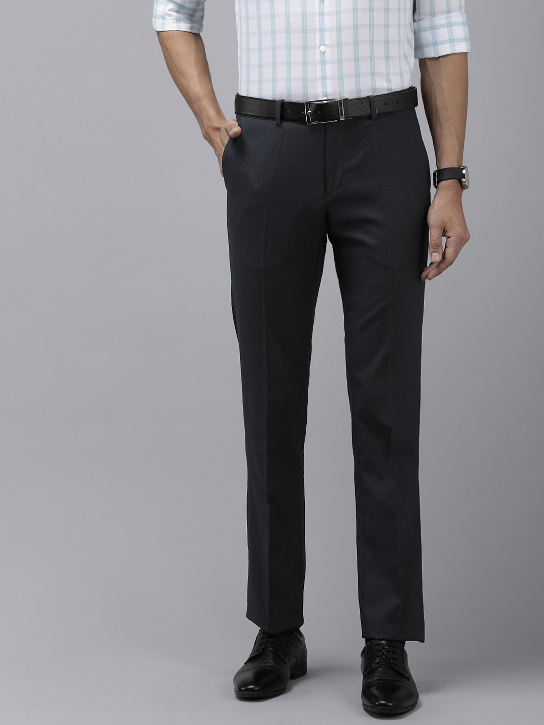 Buy Arrow Men Solid Tailored Fit Mid Rise Formal Trousers - Trousers ...
