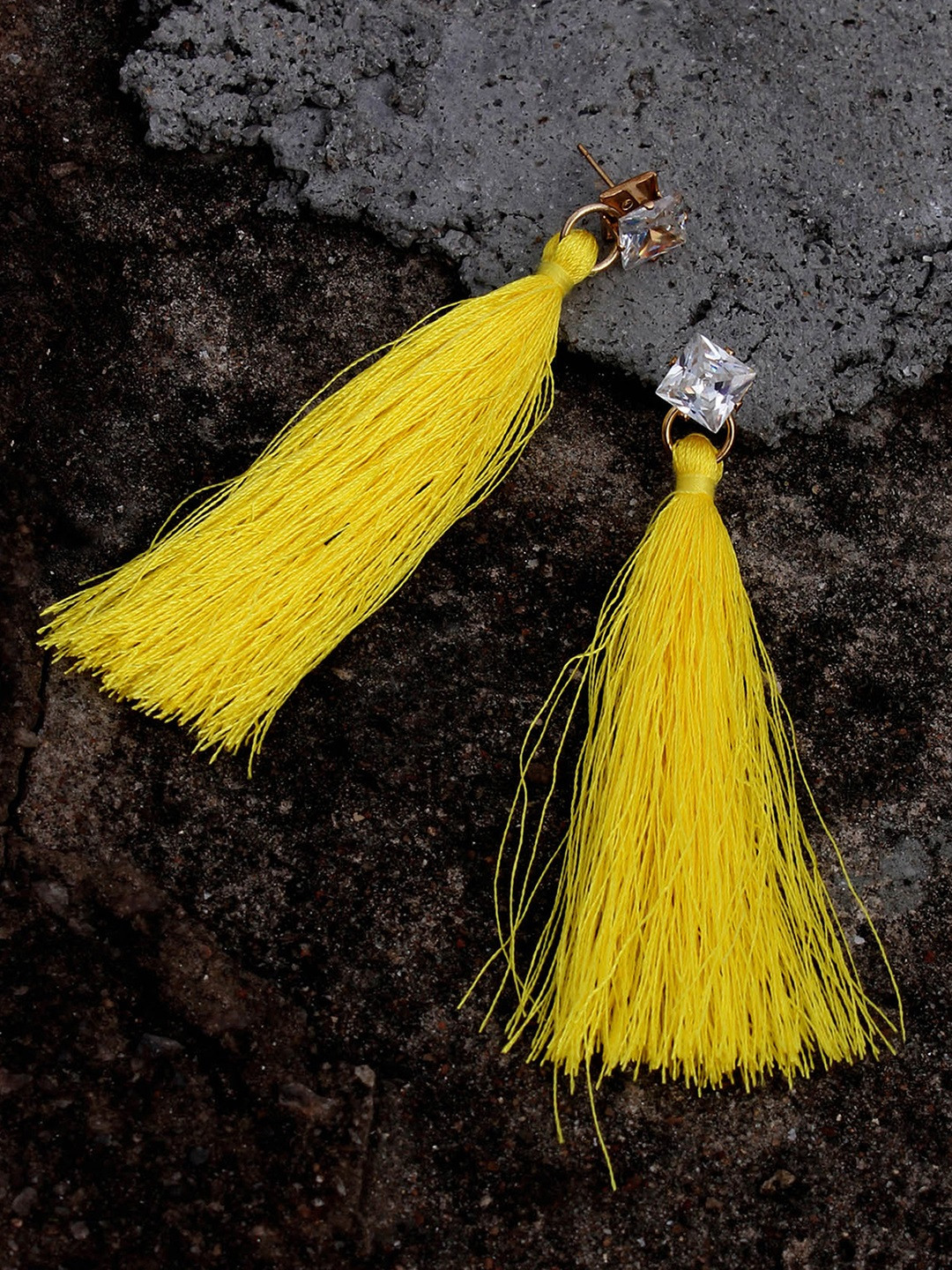 Buy Bellofox Yellow & Gold Toned Square Drop Earrings Earrings for