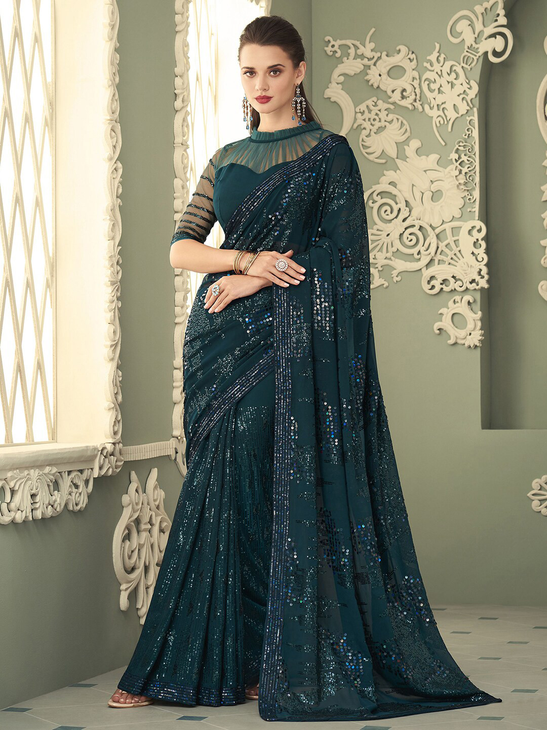 Buy Satrani Sequinned Pure Saree Sarees for Women 22184278