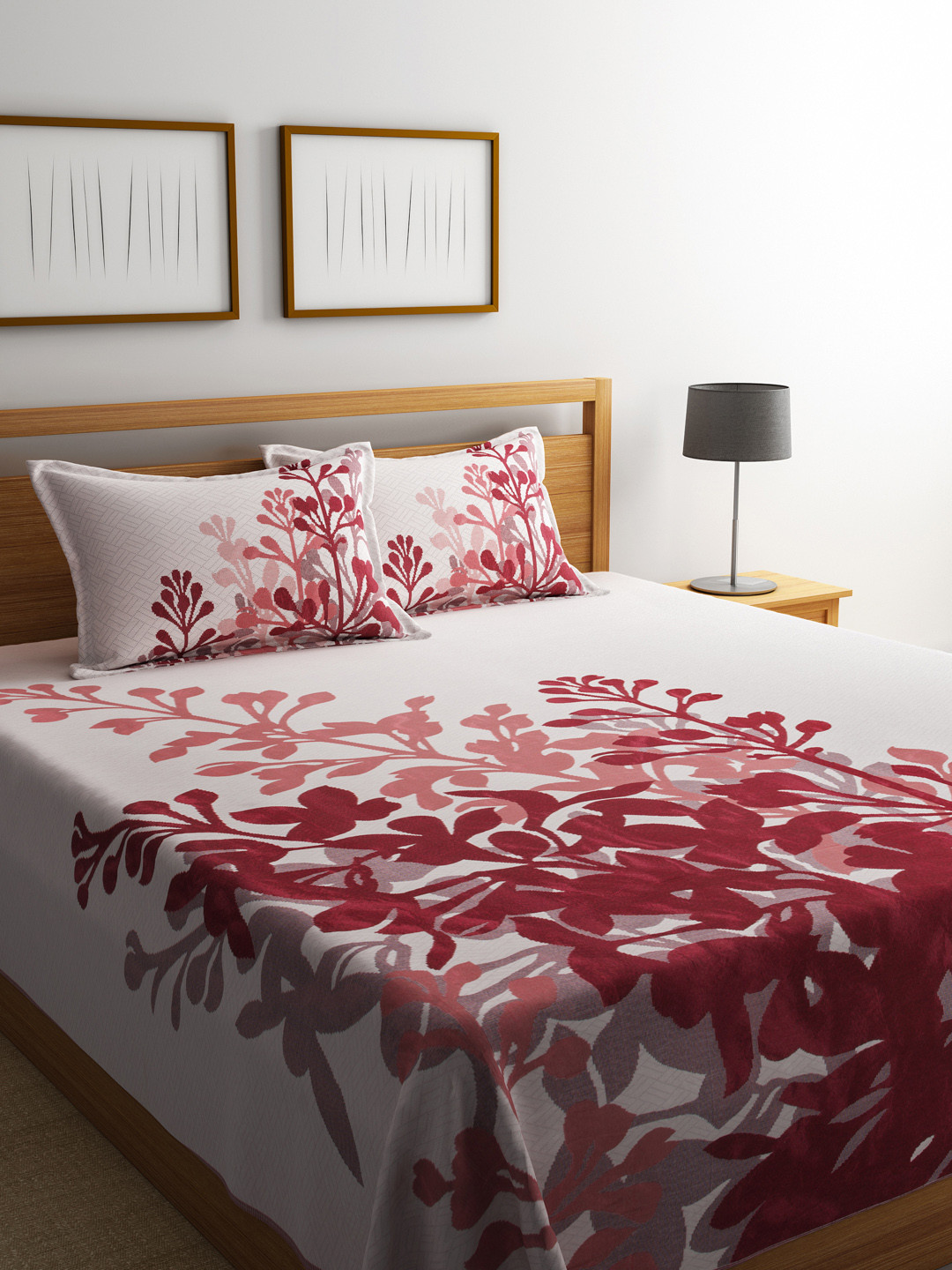 Buy ROMEE Red & Off White Polycotton Reversible Double Bed Cover Bed