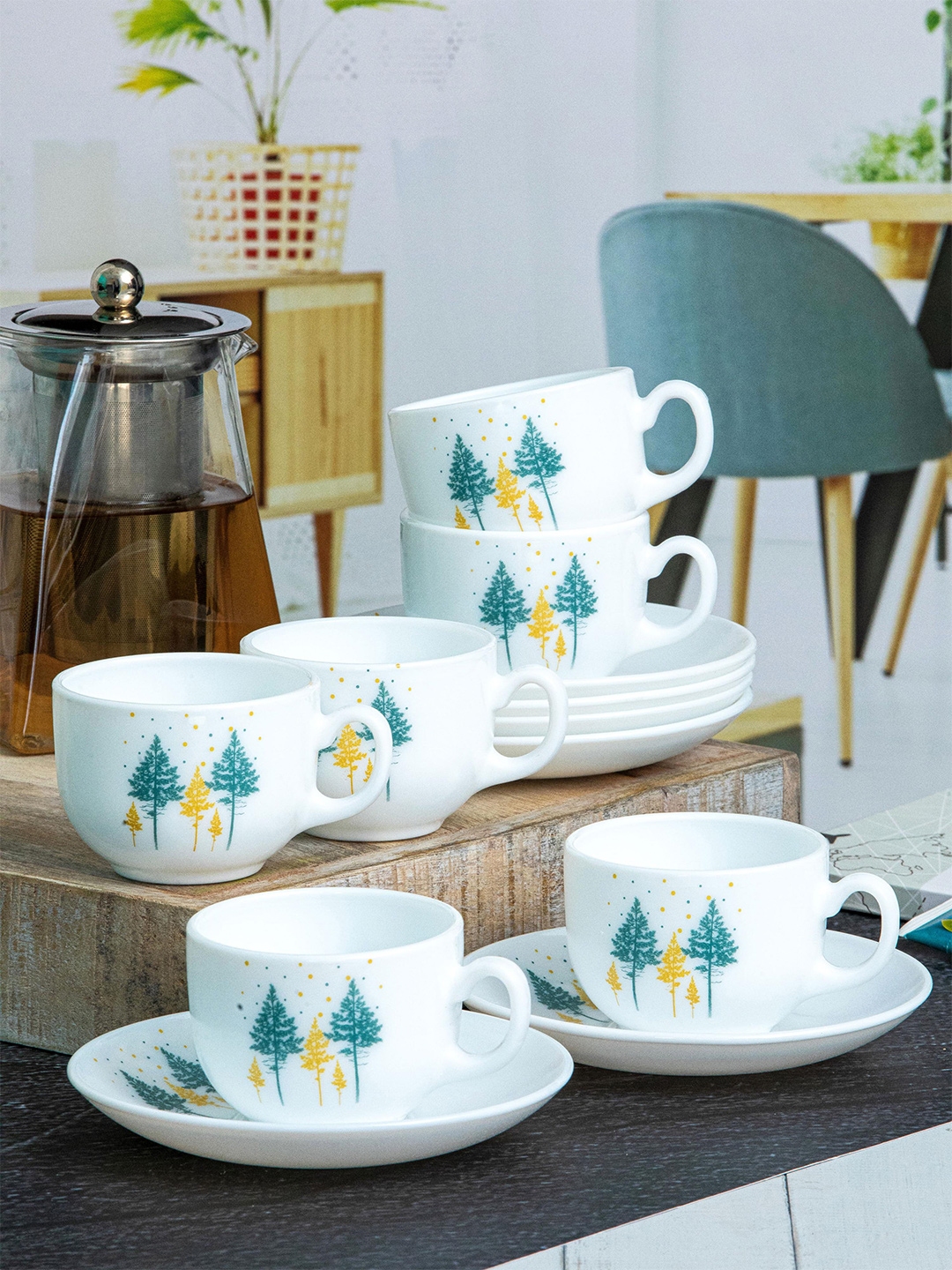 Buy Cello Opalware Royale Costa 12 Pieces White Cups And Saucers 160 Ml