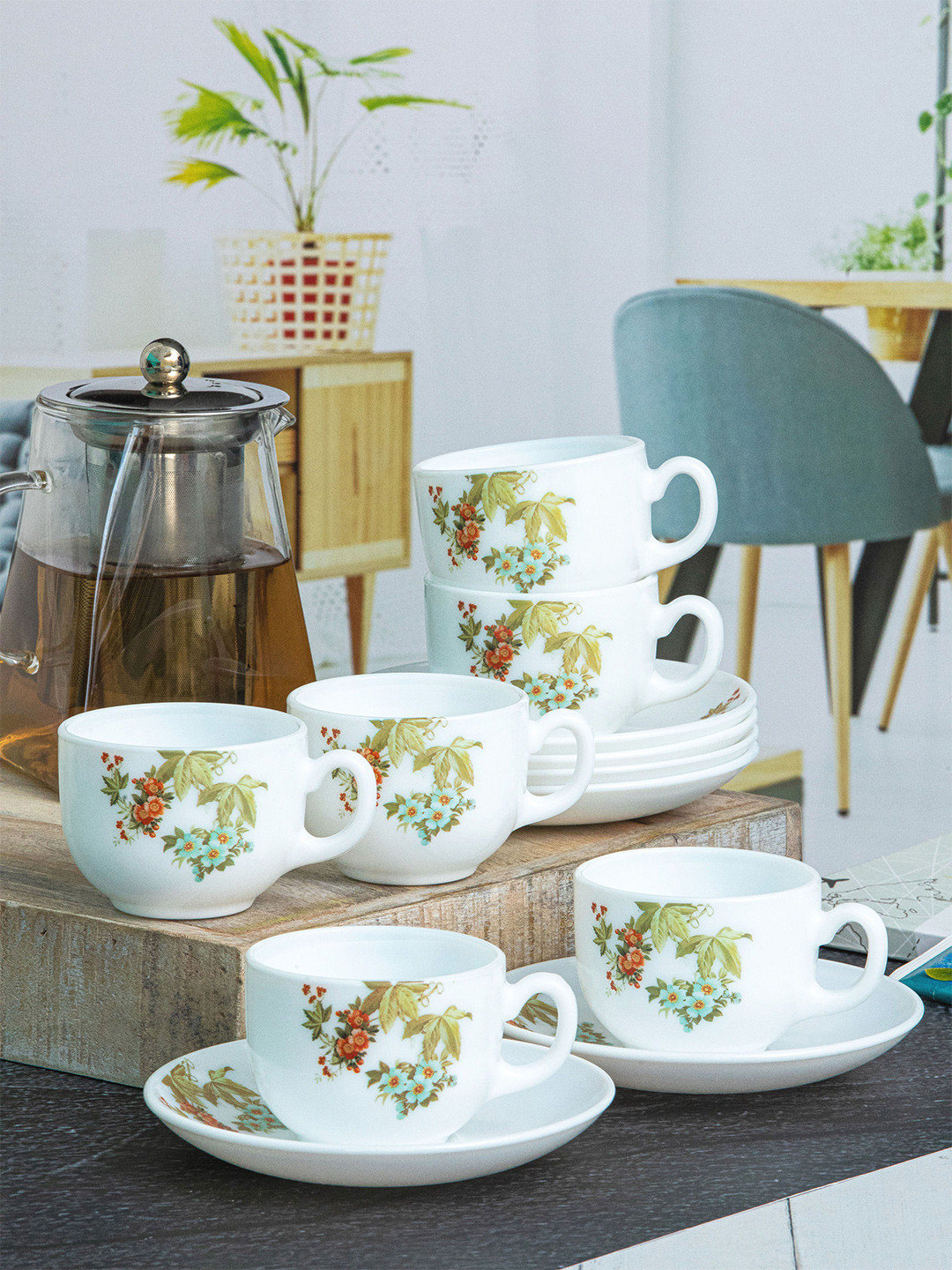 Buy Cello Opalware Royale Costa White 12 Pieces Cups And Saucers 160 Ml