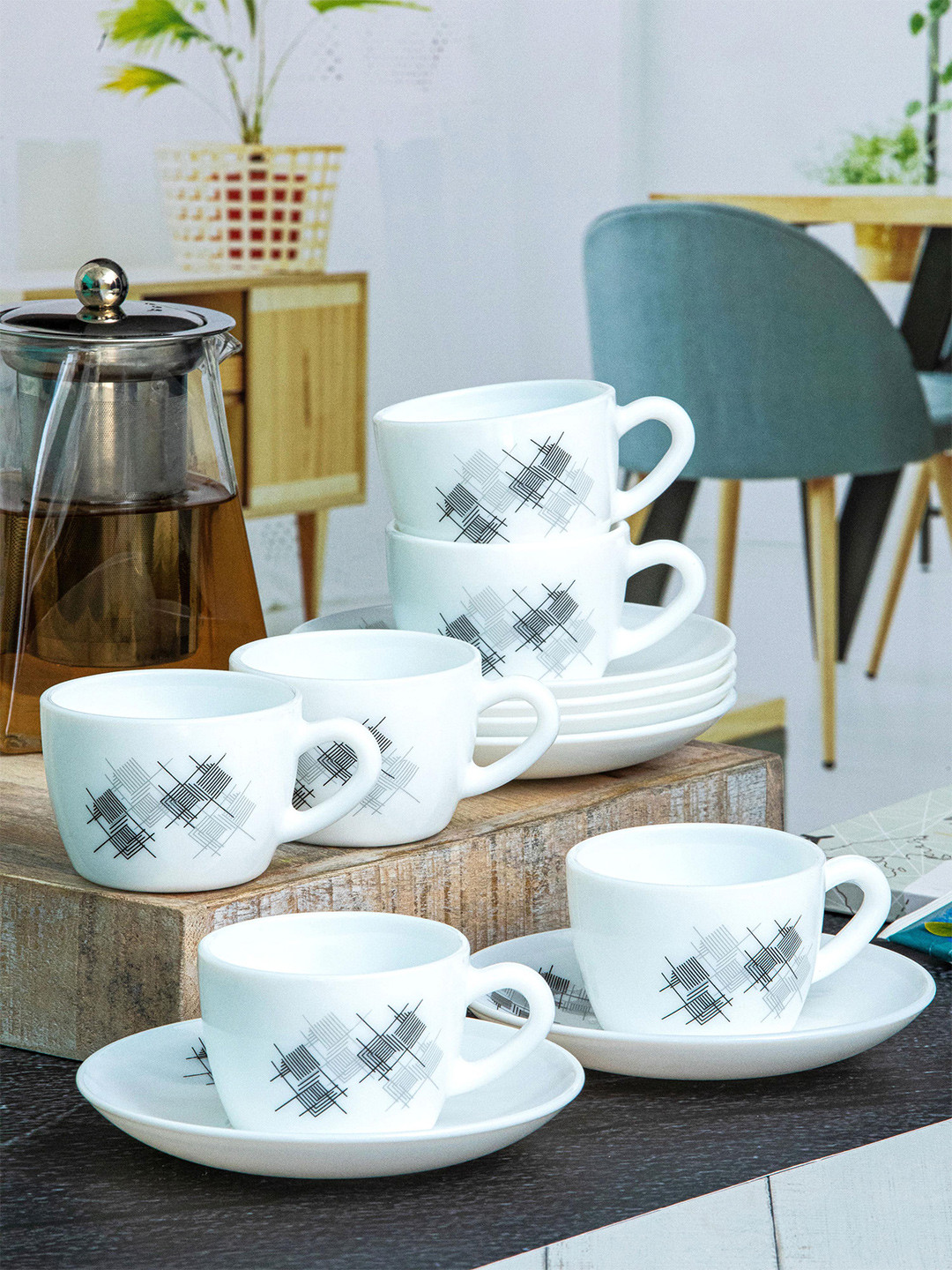 Buy Cello Dazzle Series Set Of 12 Queen Linear Glaze Opalware Cup And