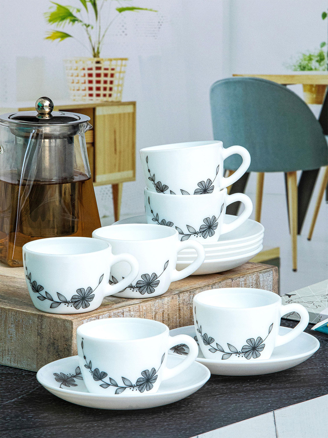 Buy Cello Dazzle Queen Set Of 12 Florid Vine Design Opalware Cups And