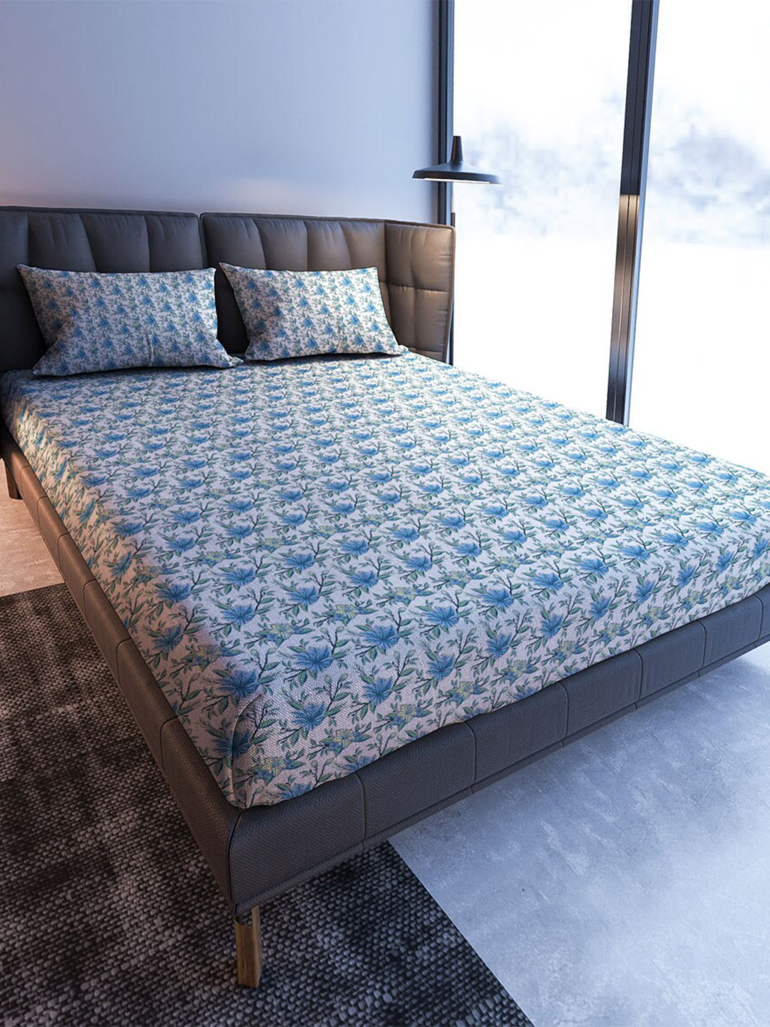 Buy MAYFAIR HOMES LONDON Blue Blooming Floral Cotton 108 TC King