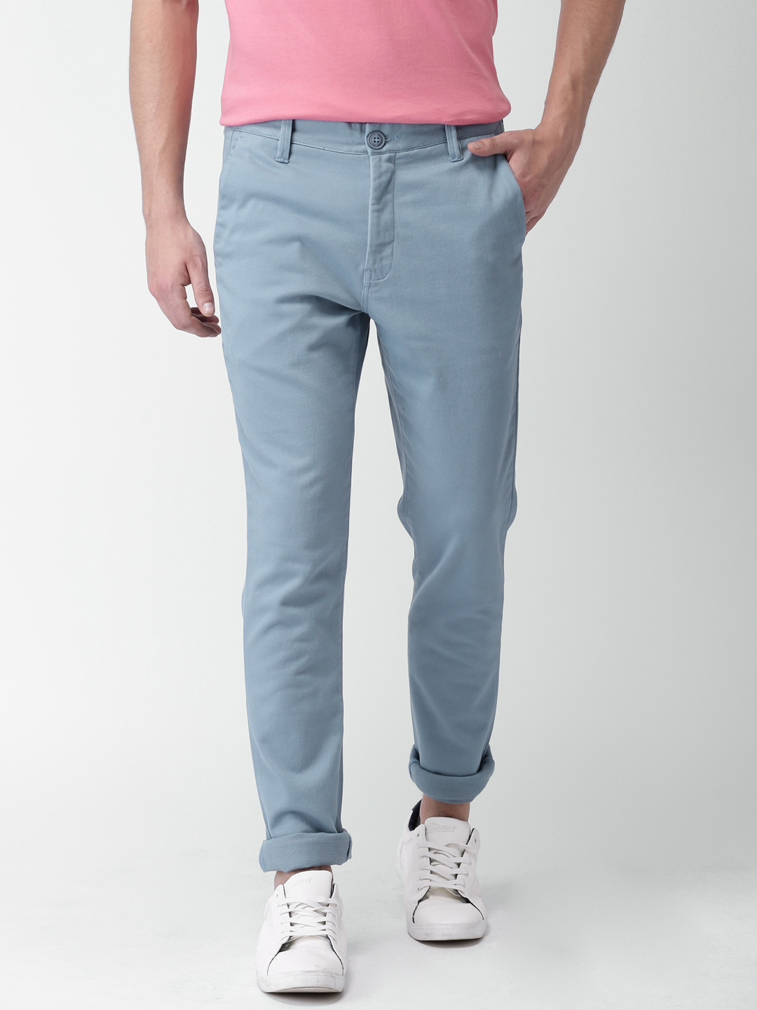 Buy Mast & Harbour Men Blue Regular Fit Solid Trousers - Trousers for ...