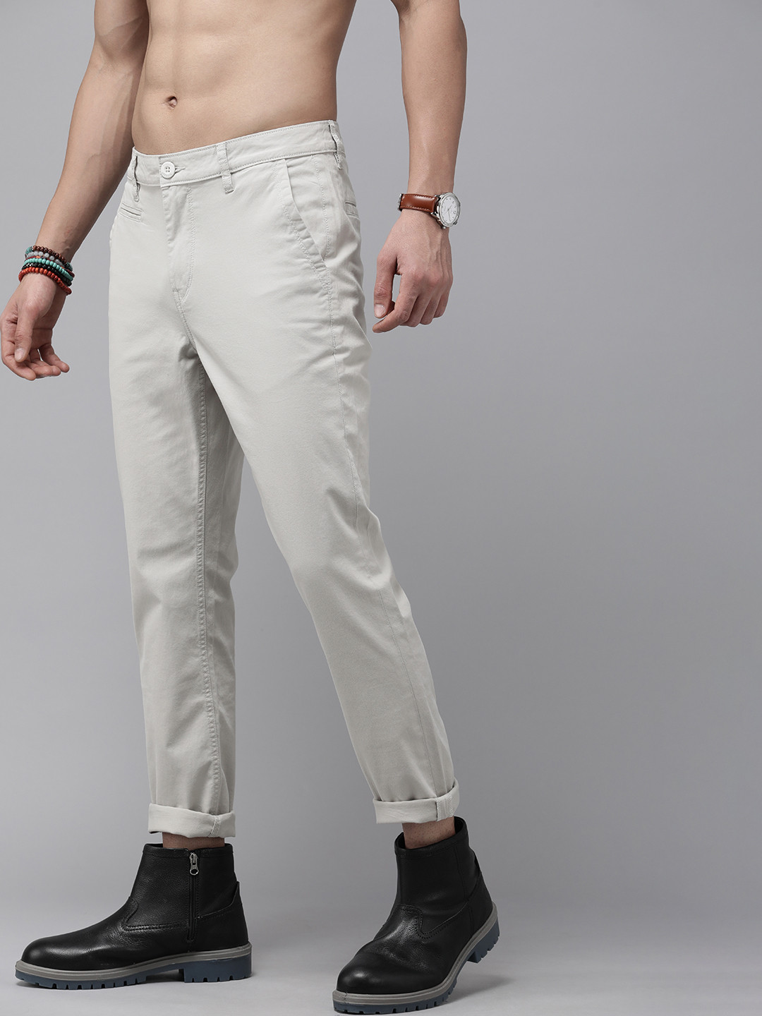 Buy The Roadster Life Co. Men Solid Tapered Fit Smart Casual Chinos ...