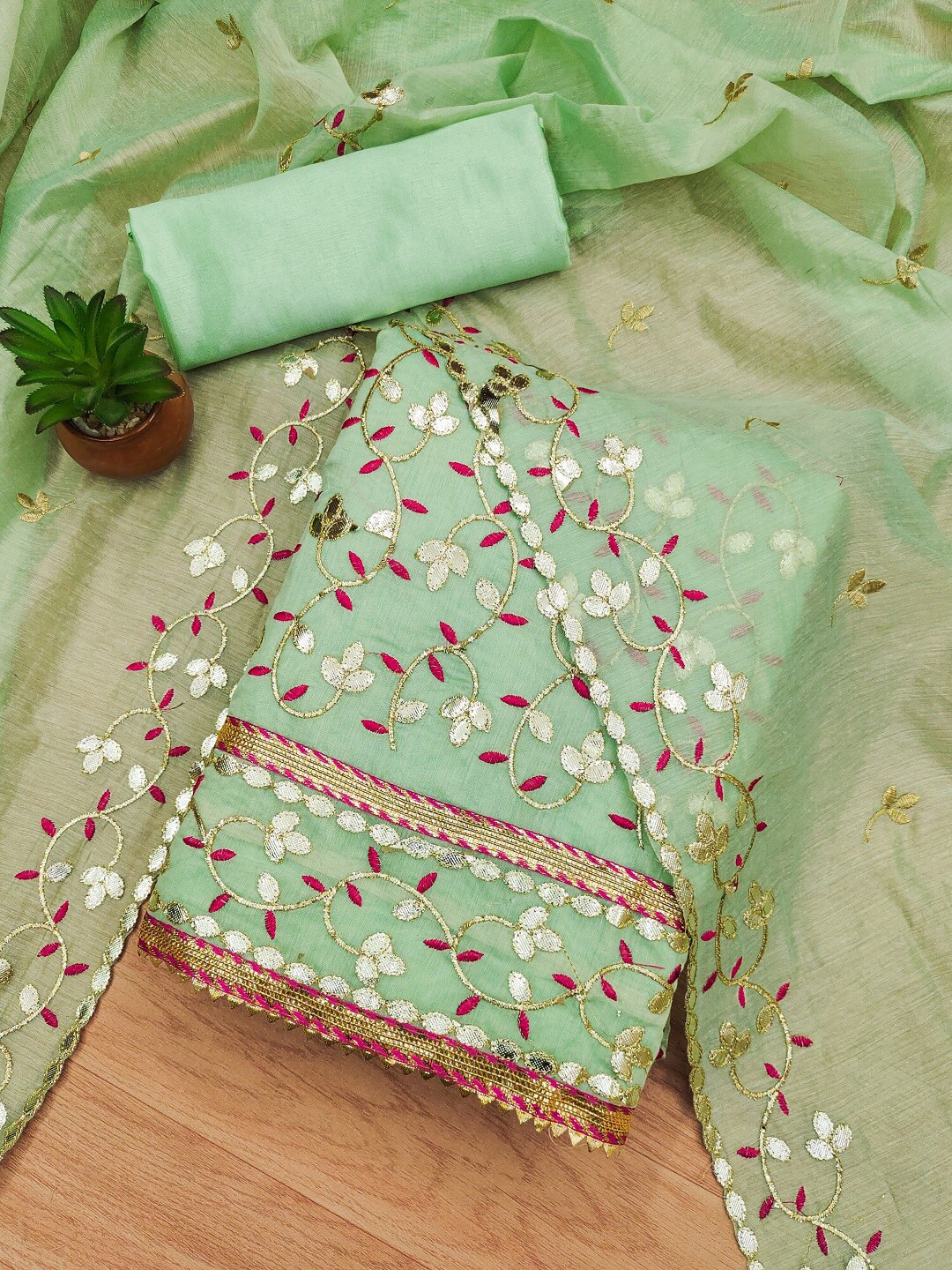 Buy KALINI Embroidered Art Silk Unstitched Dress Material Dress