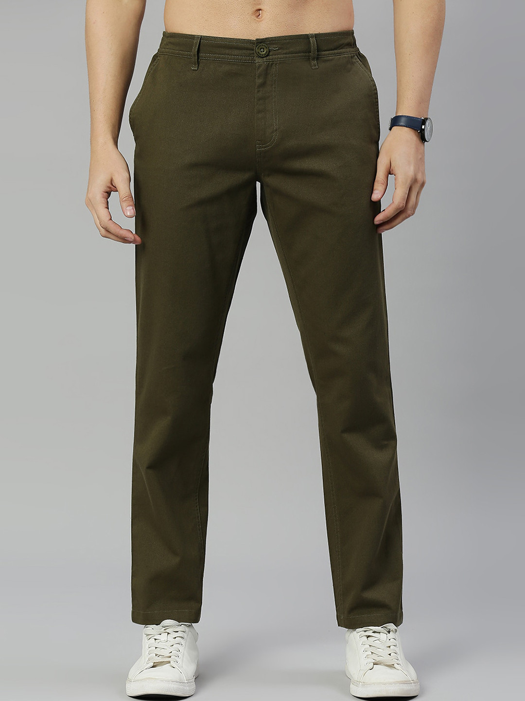 Buy HERE&NOW Men Cotton Classic Slim Fit Easy Wash Chinos Trousers ...