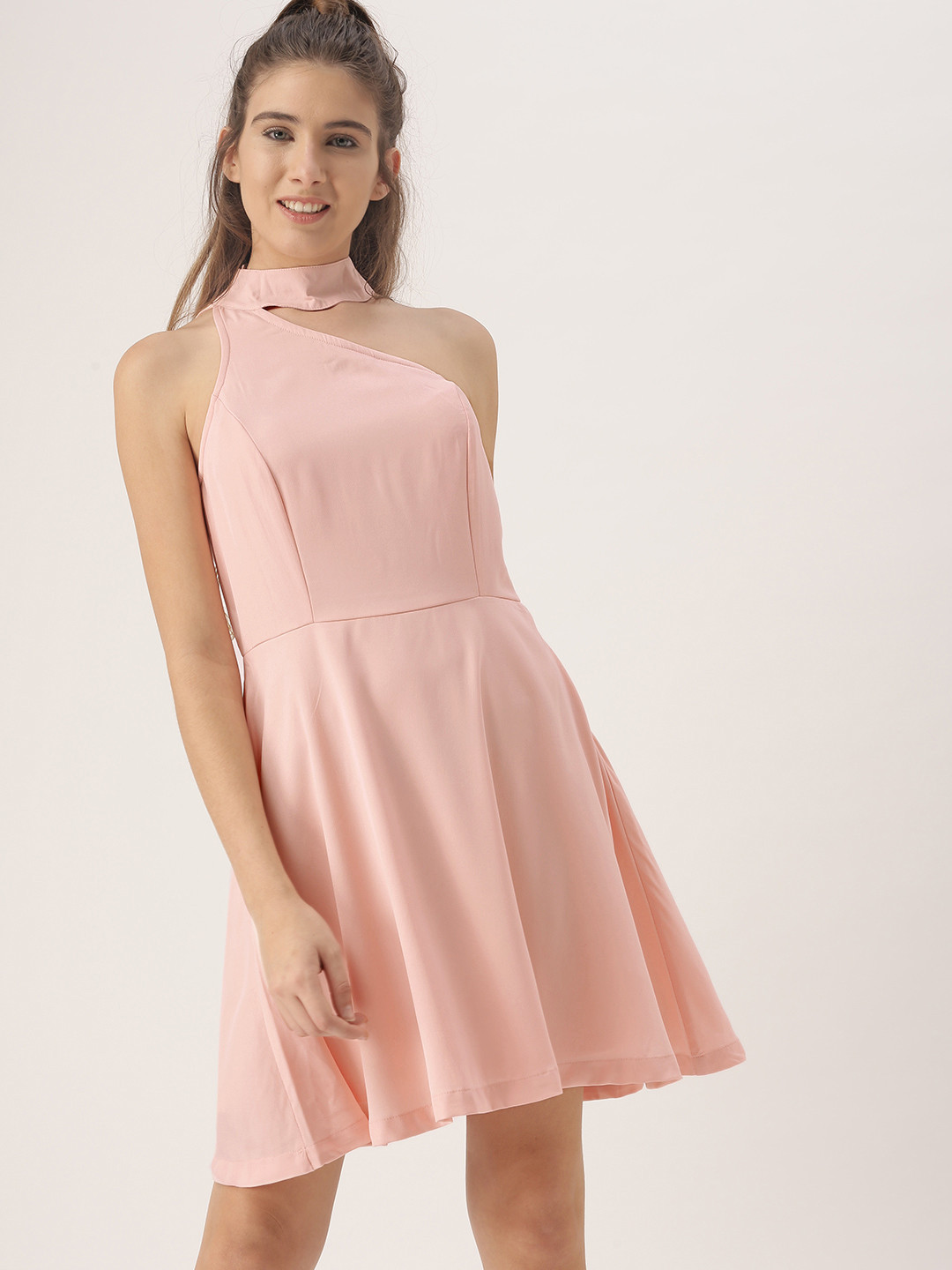 Women's Solid Pink Flared Dress