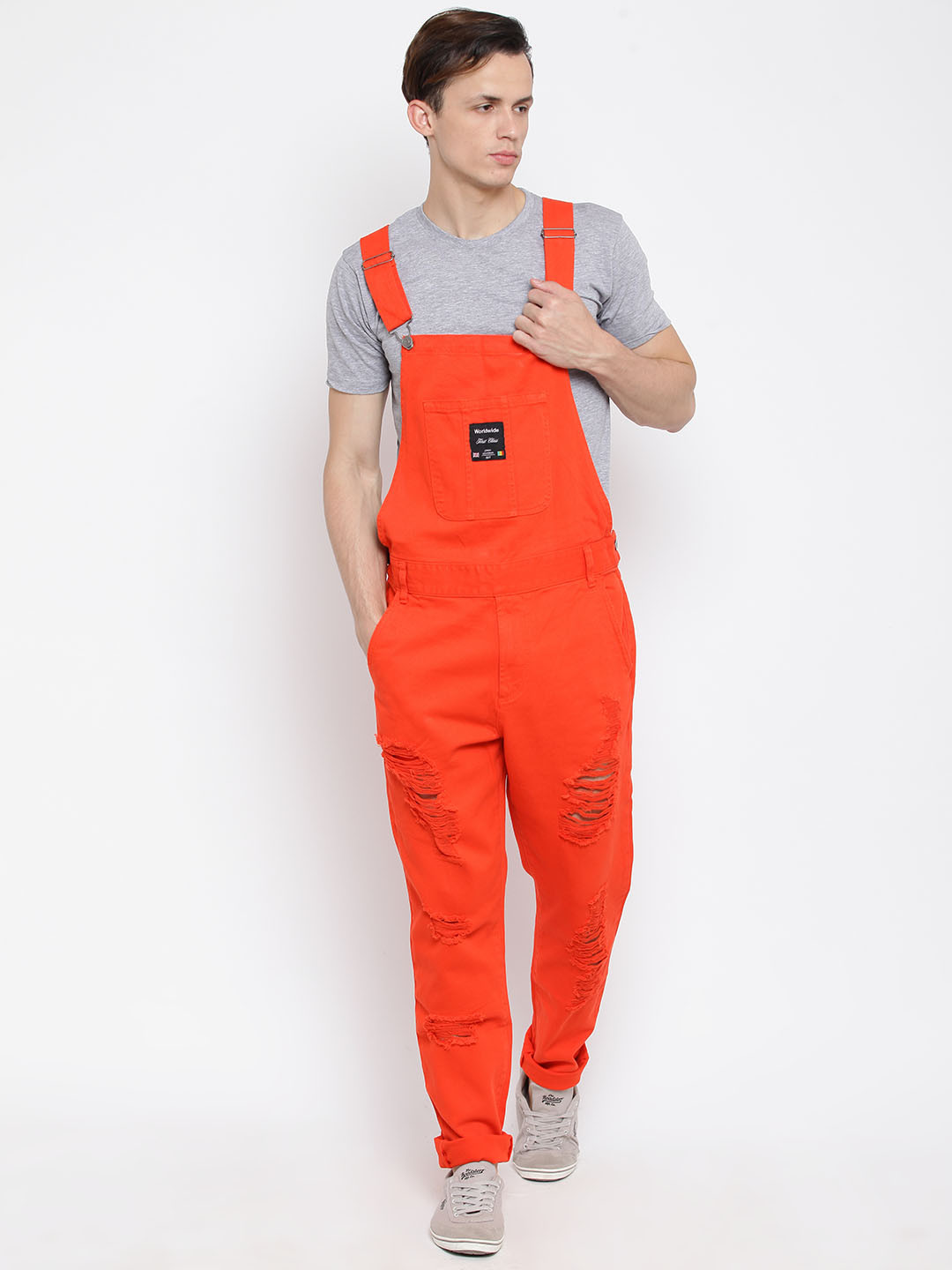 Buy FOREVER 21 Men Orange Denim Distressed Dungarees Dungarees for