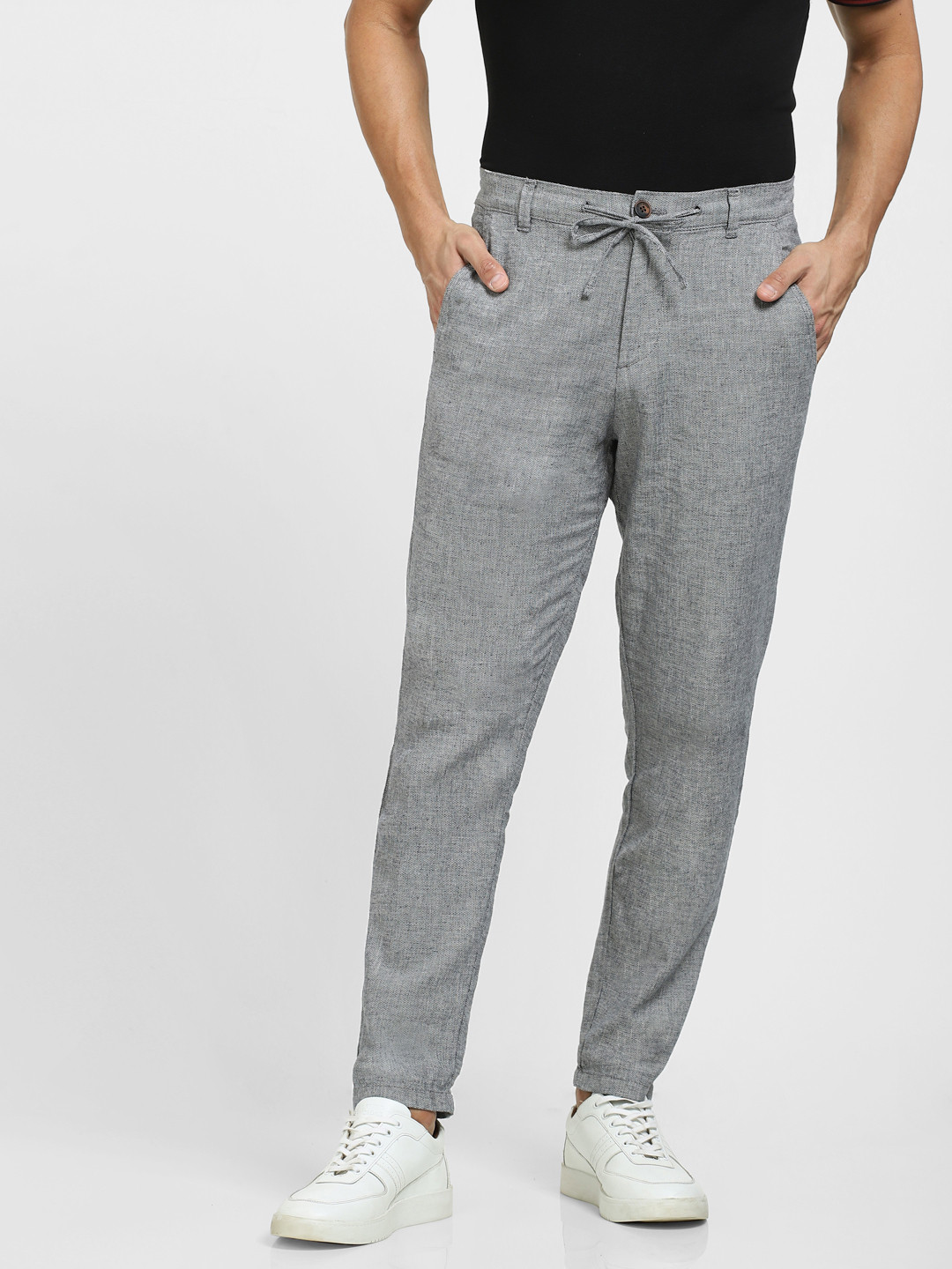 Mens Slim Fit Organic Cotton Trousers Light Grey