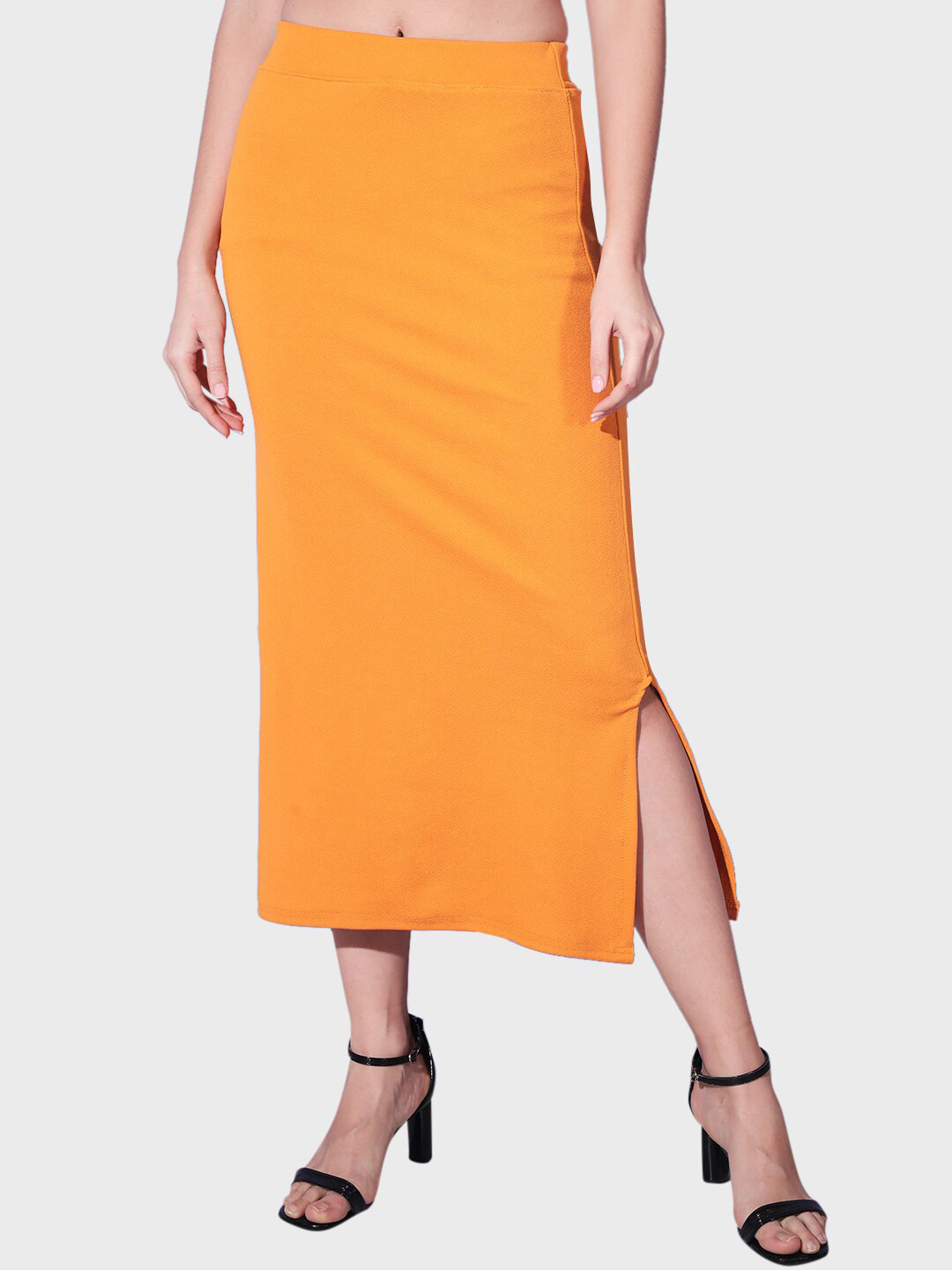 Chai Color Ankle-Length Pencil Skirt with Side Slit