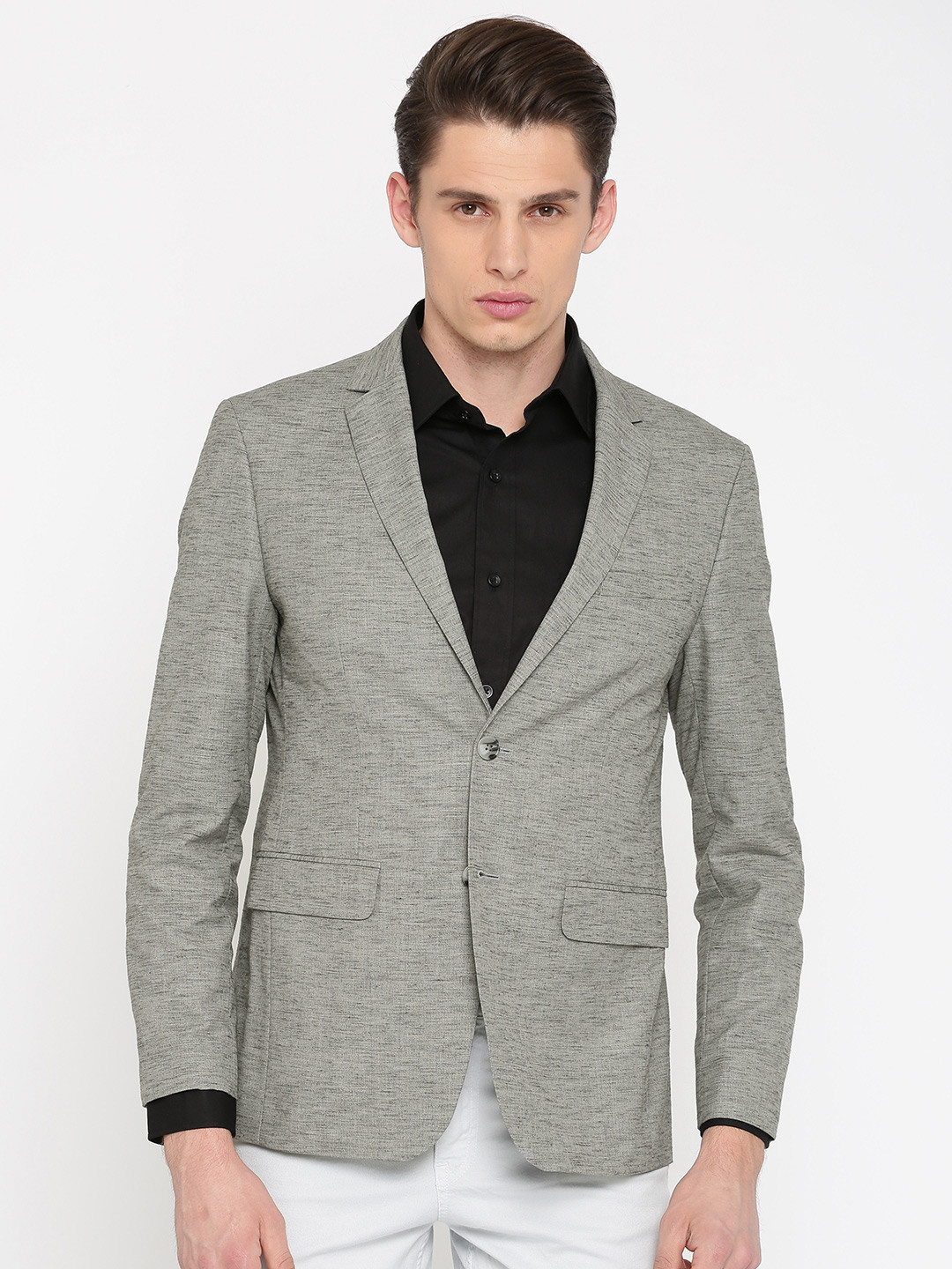 Buy Peter England Grey Single Breasted Neo Slim Fit Formal Blazer