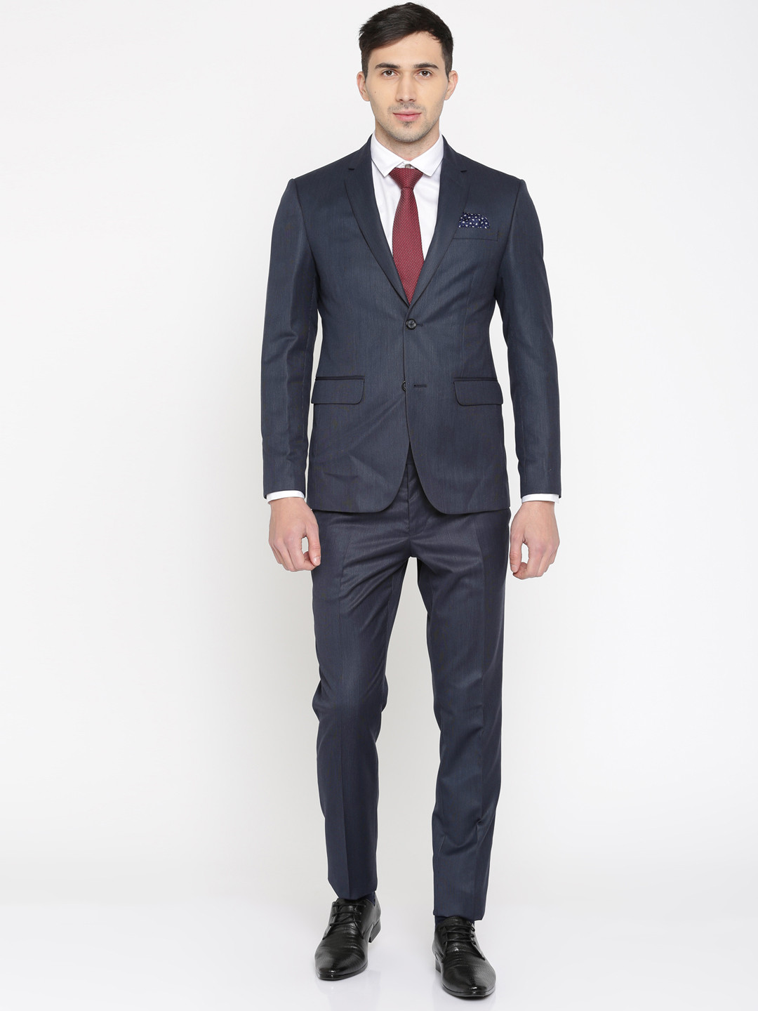 Buy Peter England Navy Self Design Neo Slim Fit Single Breasted Formal