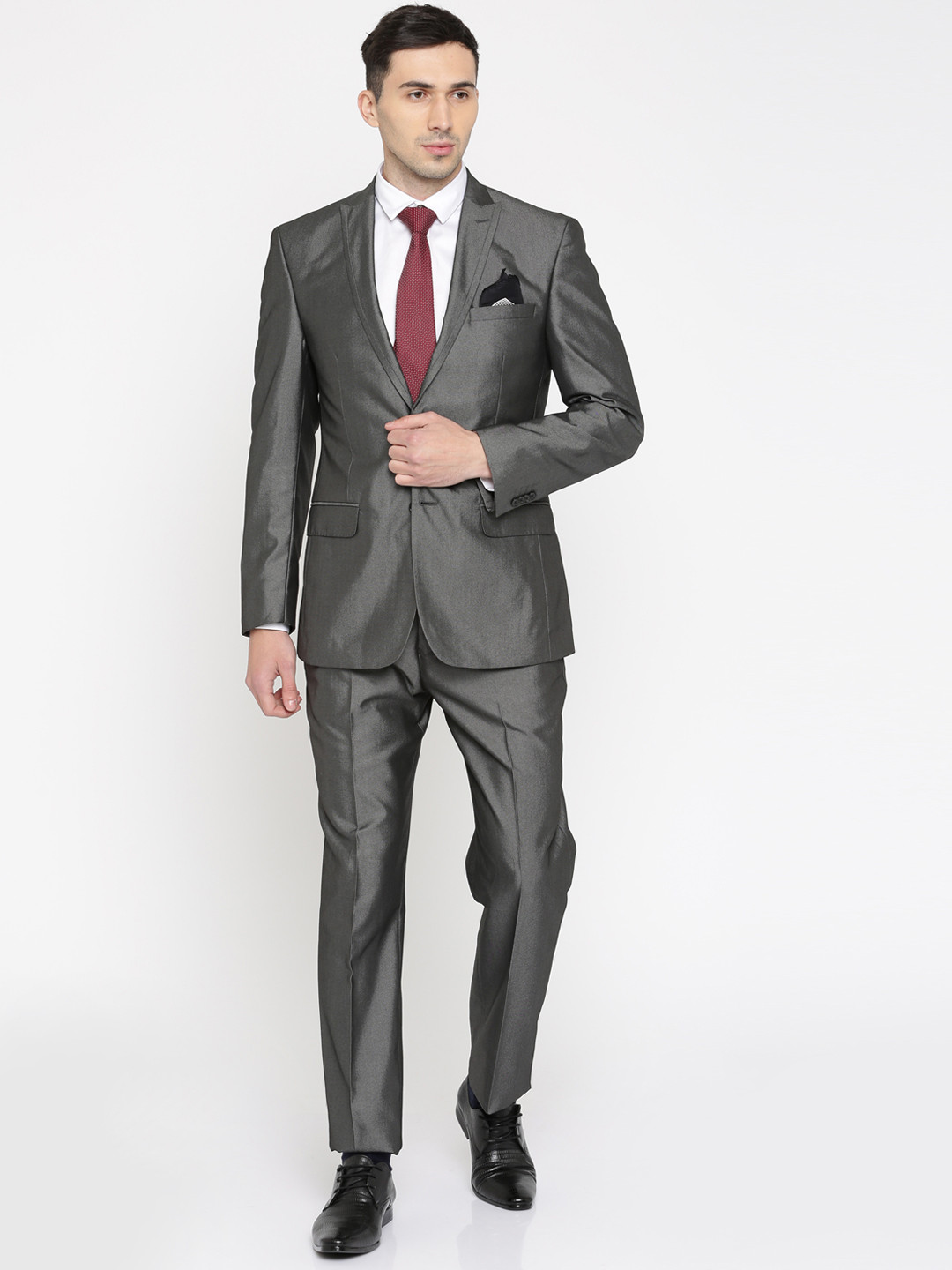 Buy Peter England Grey Slim Fit Single Breasted Party Suit Suits for