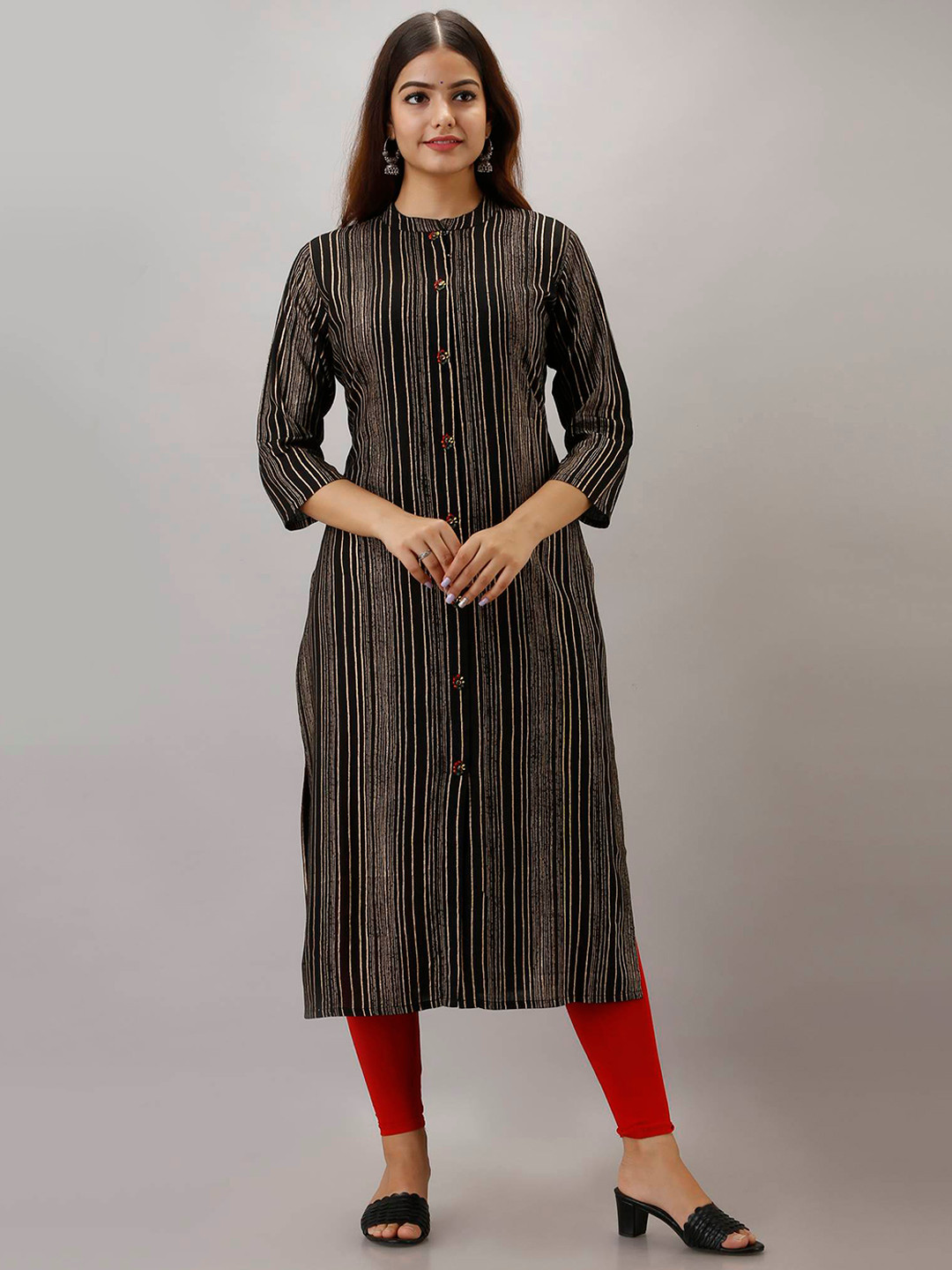 Buy Nehamta Striped Mandarin Collar Kurta Kurtas for Women 22214714 Myntra