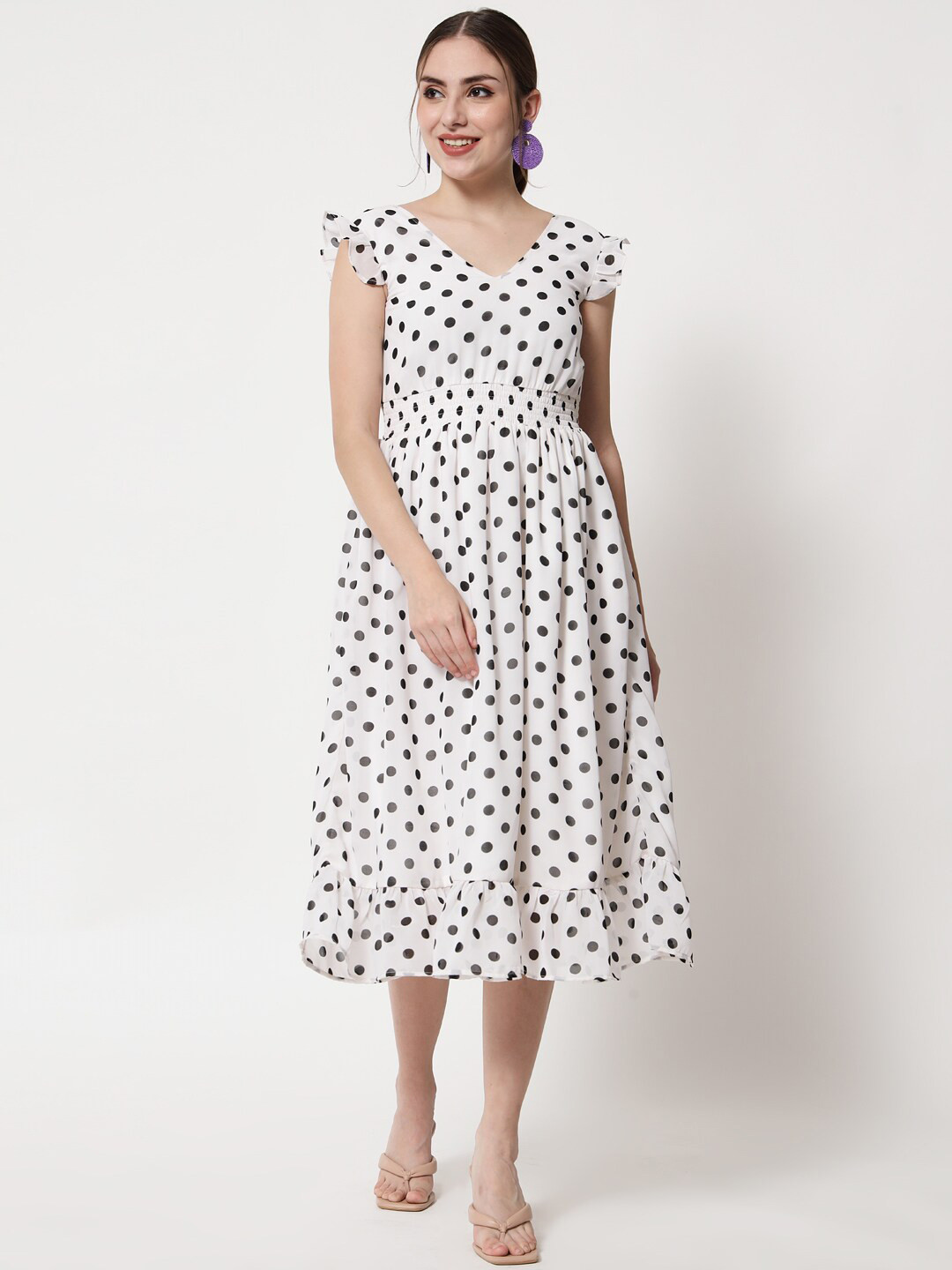 Trend4us Elegant Polka Dot Bow Tie Neck Fit & Flare Dress