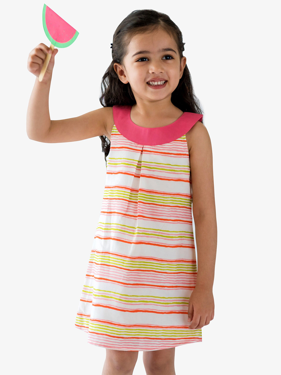 Campana Girls Ruby Crossover Cotton Dress - Sunflower Print - White & Yellow