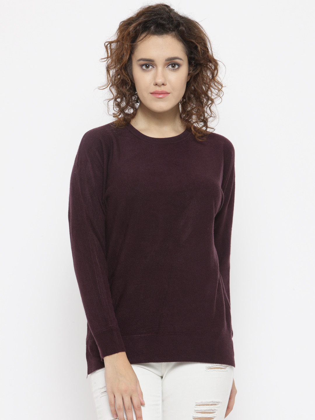 Buy FOREVER 21 Women Burgundy Solid Pullover Sweaters for Women