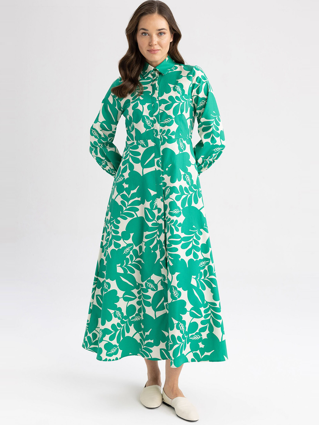 Buy DeFacto Shirt Collar Floral Printed Dress Dresses for Women