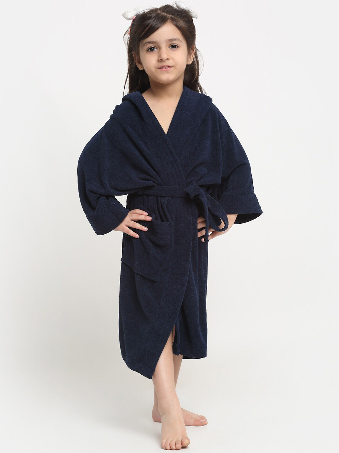 Buy Creeva Melodious Kids Navy Blue Front Pocket Bath Robe - Bath Robe ...