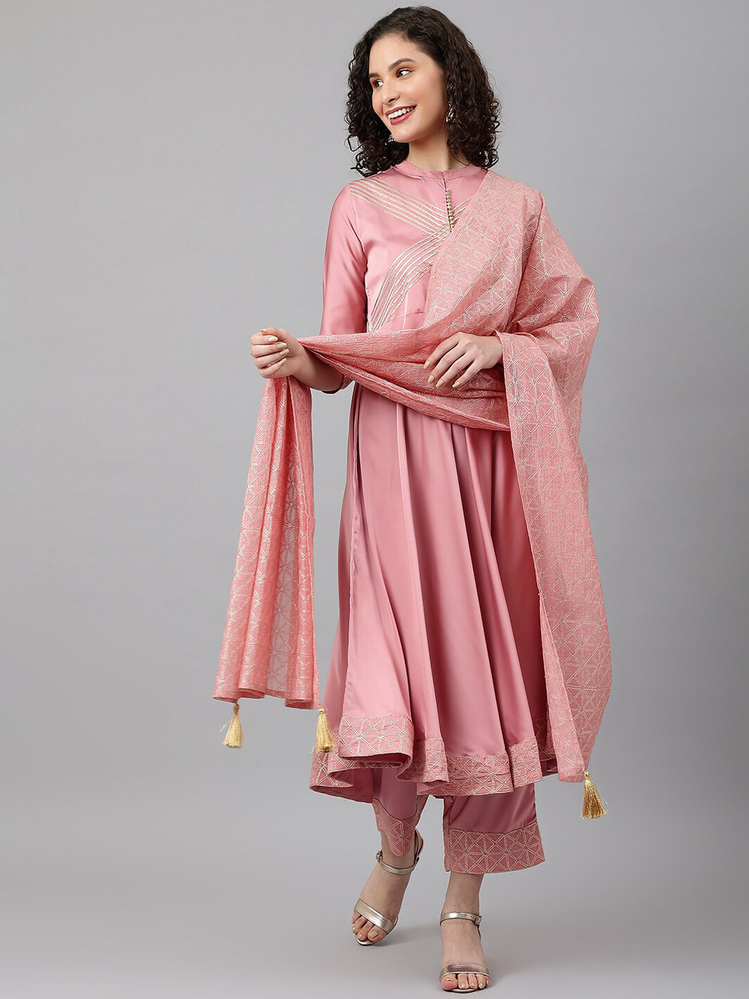 Buy Khushal K Band Collar Gotta Patti Anarkali Kurta With Palazzos