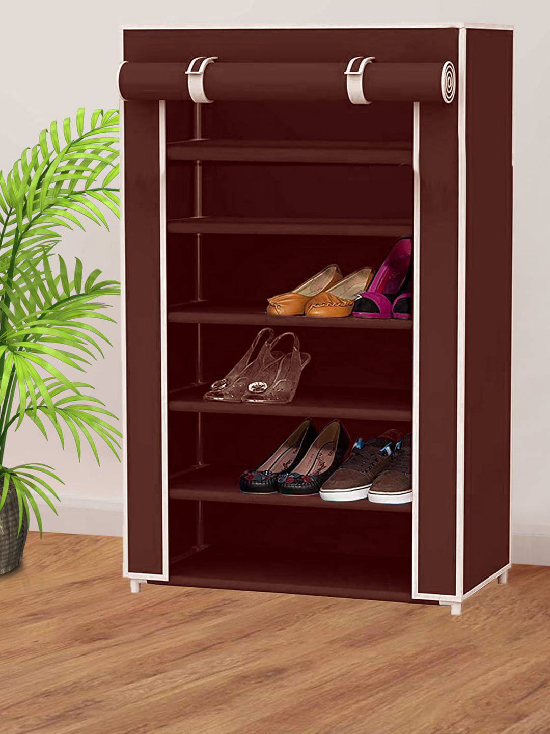 Buy Kuber Industries Brown 6 Shelves Foldable Shoe Rack Organizer
