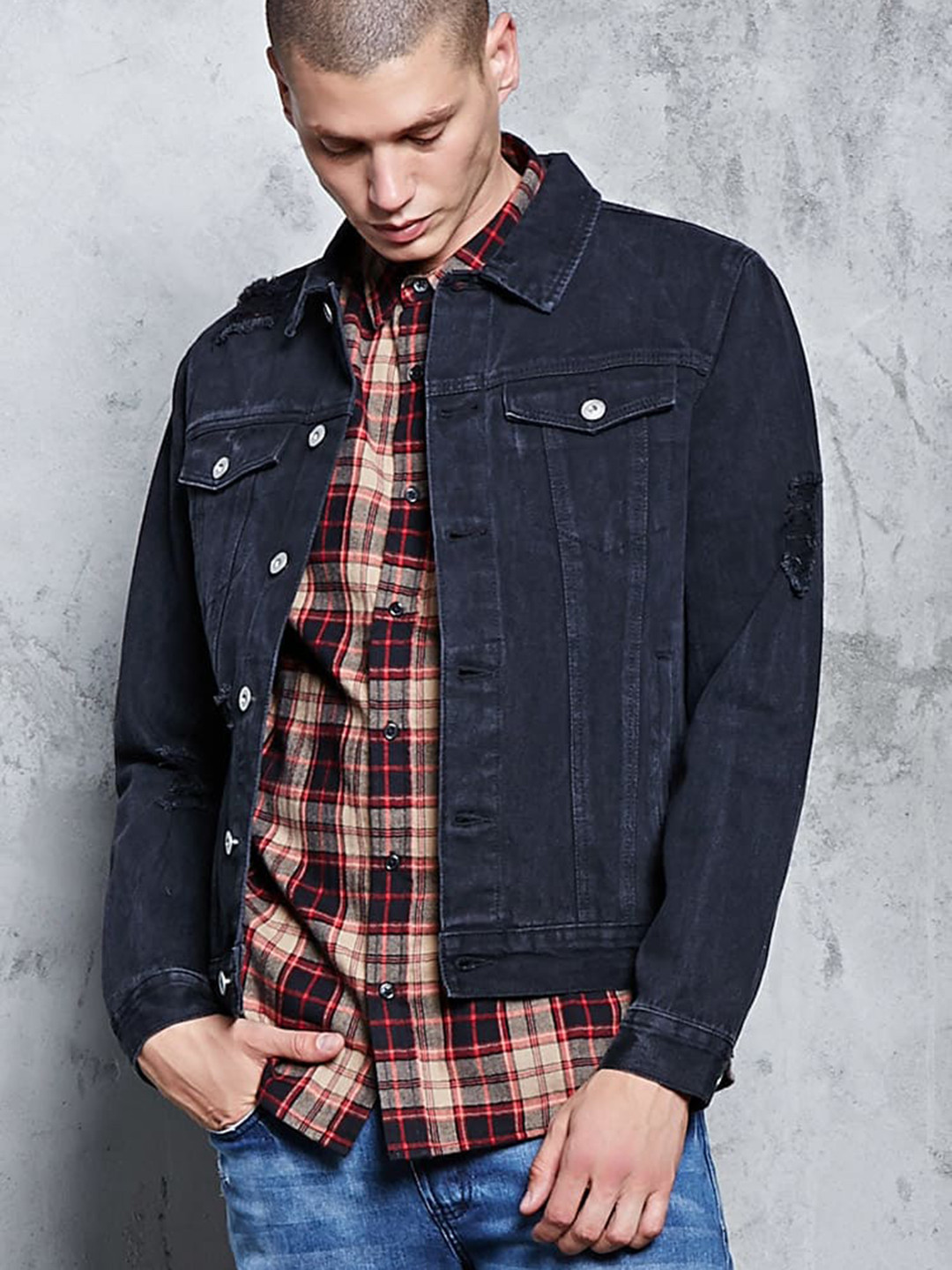 Buy FOREVER 21 Men Black Washed Denim Jacket Jackets for Men 2223336