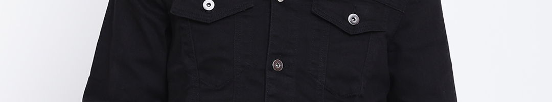 Buy FOREVER 21 Men Black Solid Denim Jacket - Jackets for Men 2223402 ...