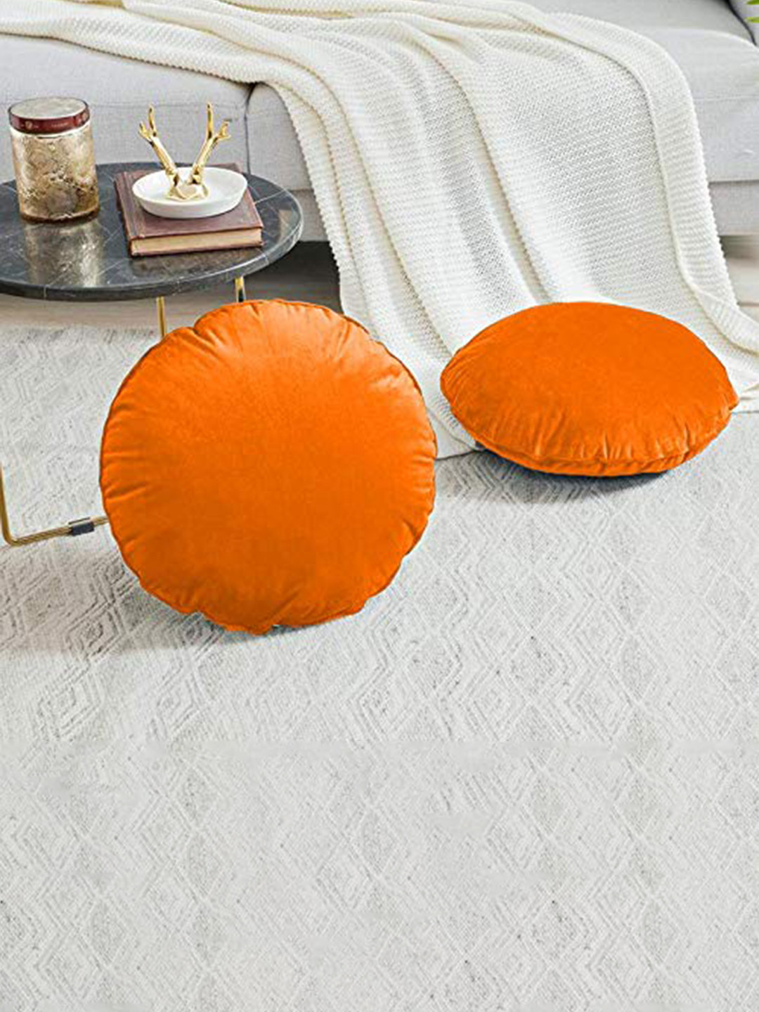 Buy CHANDERKASH Orange 2 Pieces Velvet Round Cushion Covers Cushion