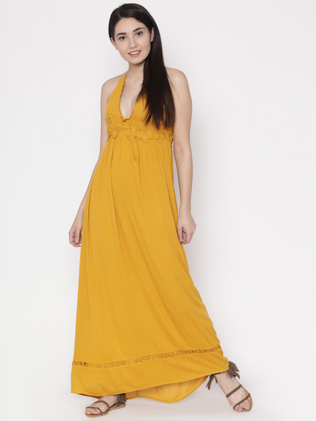Buy FOREVER 21 Women Mustard Yellow Solid Maxi Dress Dresses for