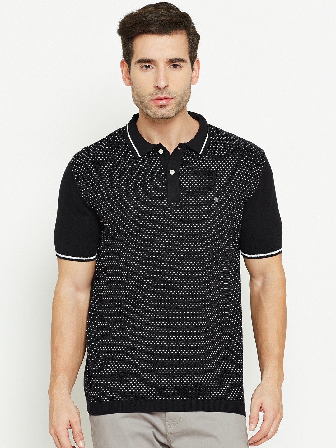 Buy Blackberrys Men Black Self Design Polo Collar T Shirt Tshirts for