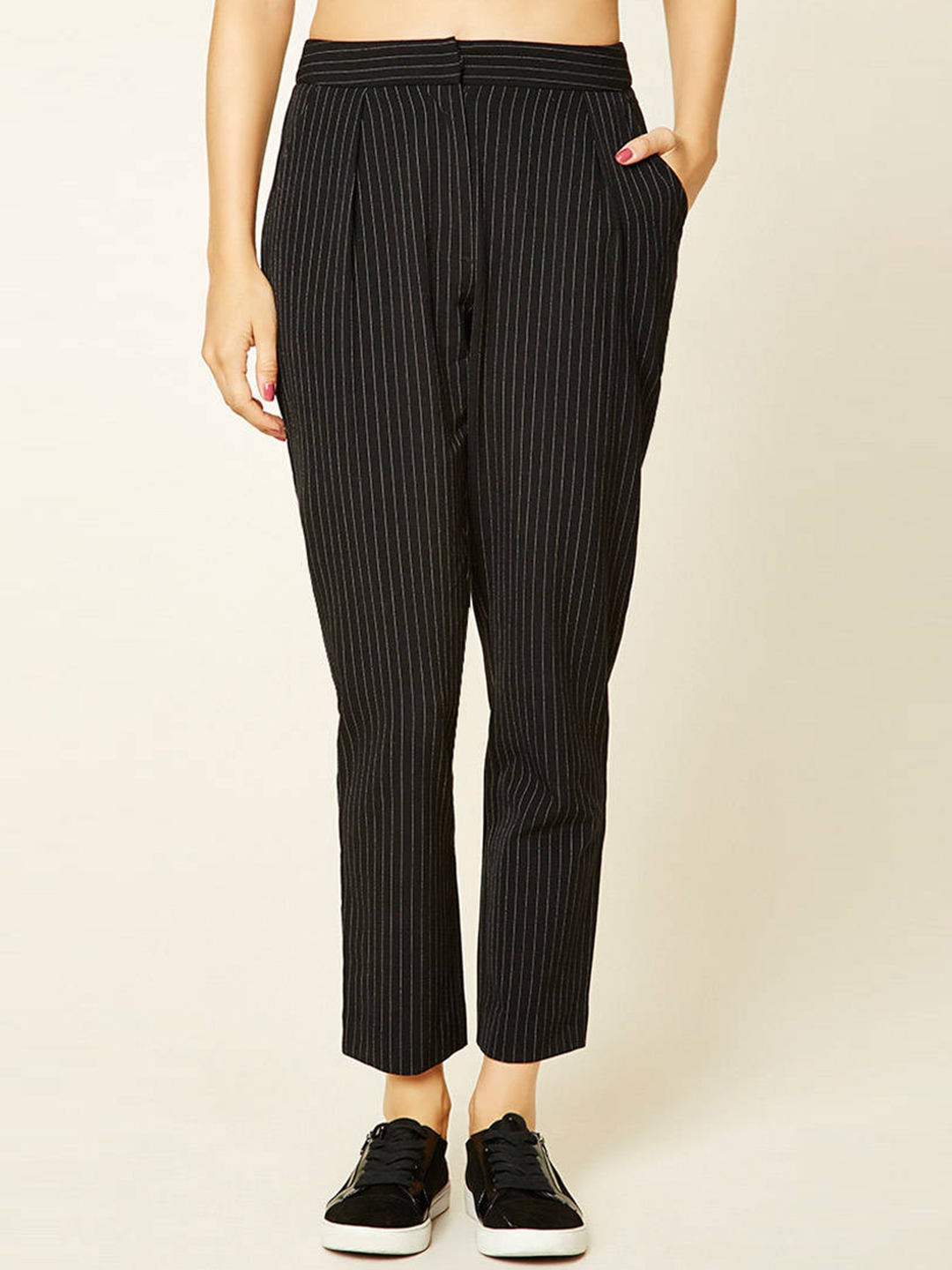 black and white striped ankle pants