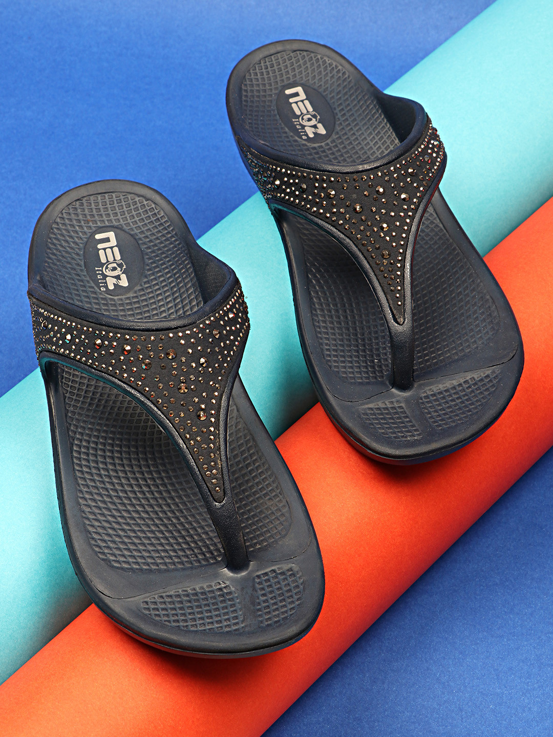 Buy NEOZ Women Embellished Rubber Thong Flip Flops - Flip Flops for ...