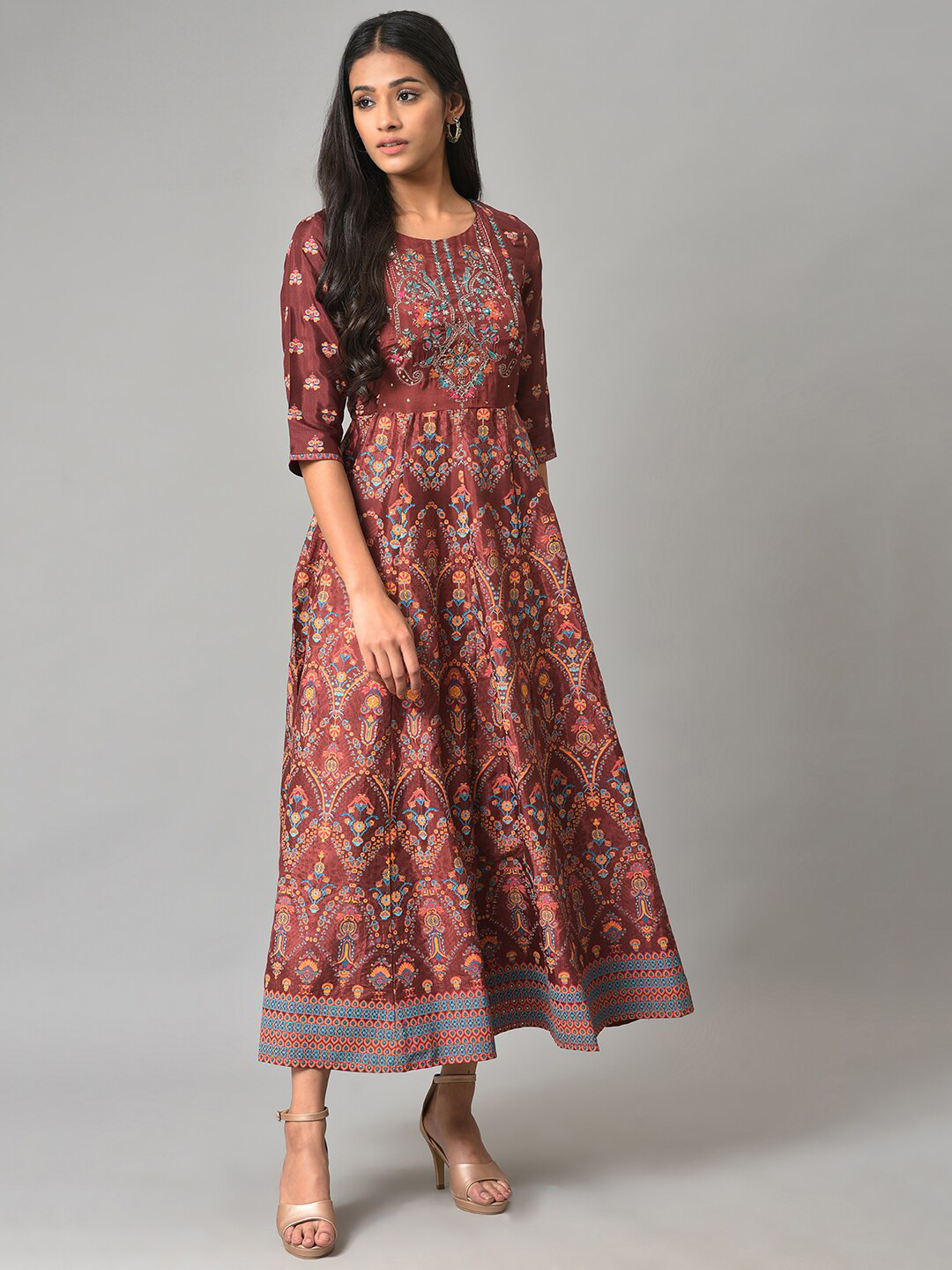 Maxi Ethnic Dresses Paisley Printed Pure Cotton Fit Flare Maxi Ethnic  Dresses