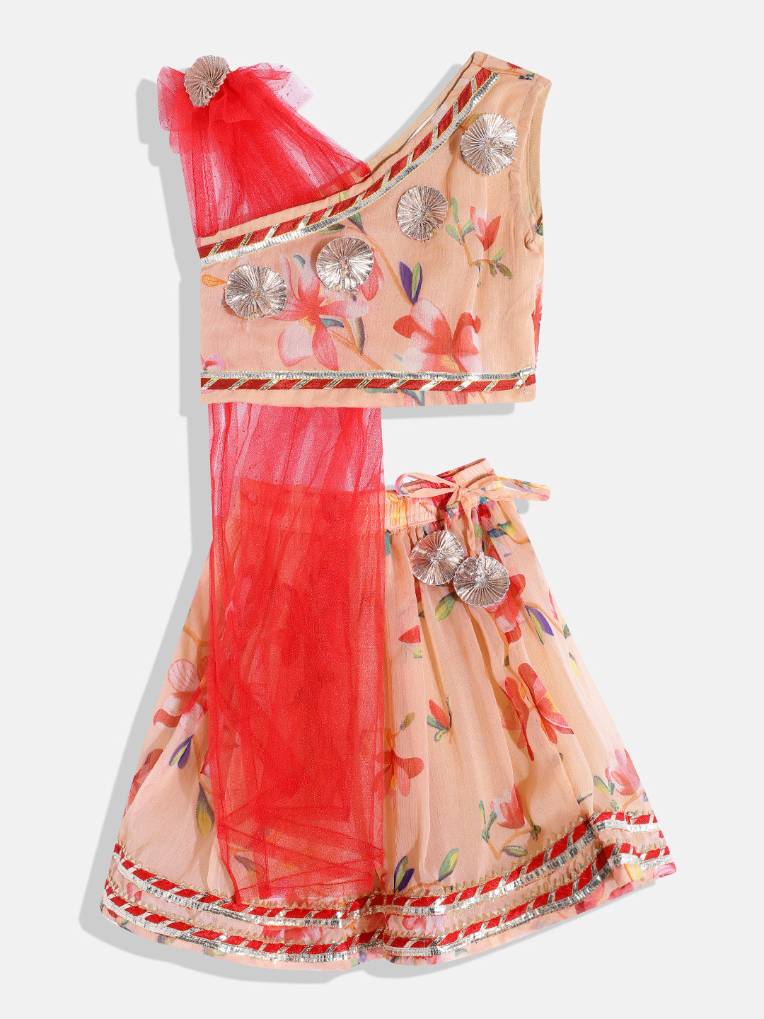 Buy Magenta & Gold-Toned Girls Printed Lehenga Choli with Dupatta – Indiaista main image 1