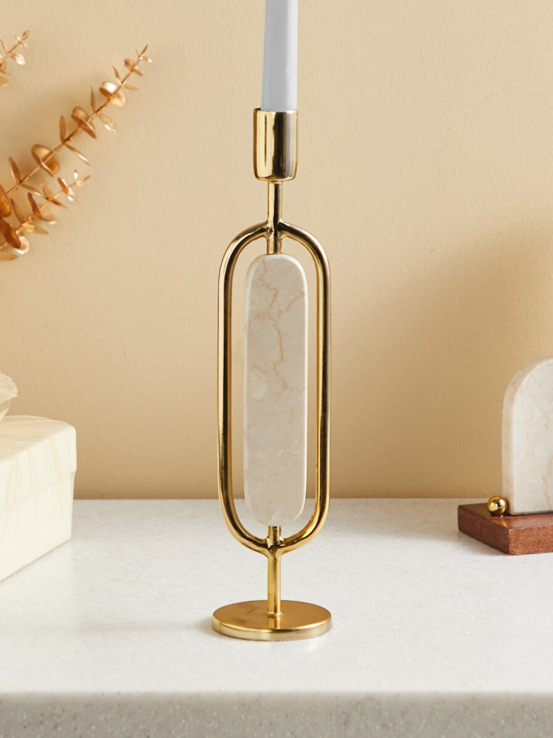 Buy Home Centre White Marble Taper Candle Holder Candle Holders for