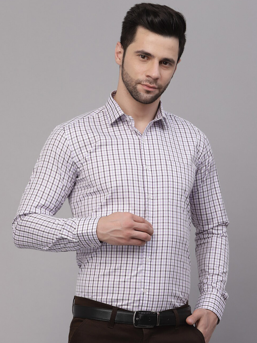 Orange Men'S Cotton Checked Formal Shirts
