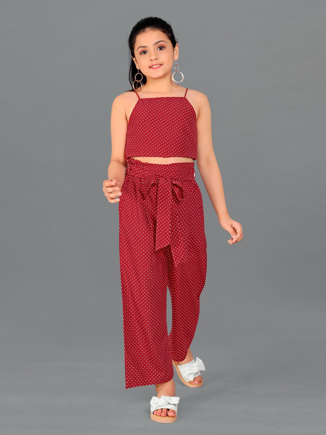 Body Girl Polka Dot Printed Shirt & Trouser Night Wear Set For Girls & Women Free Size main image 1