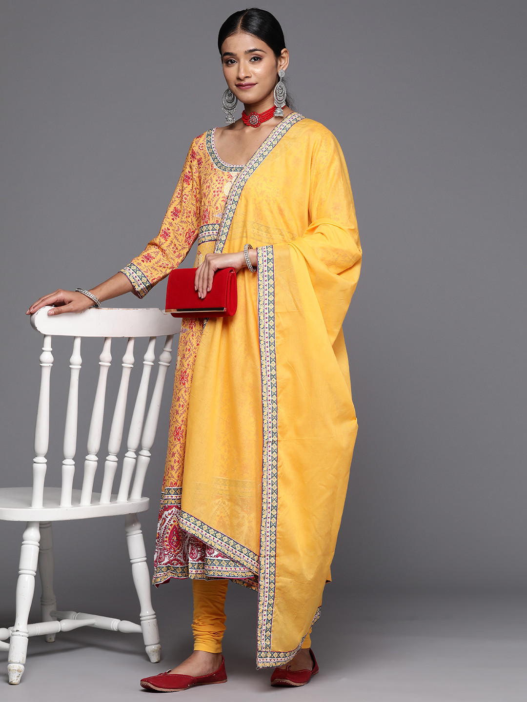 Buy Biba Women Floral Print Anarkali Kurta With Churidar & Dupatta