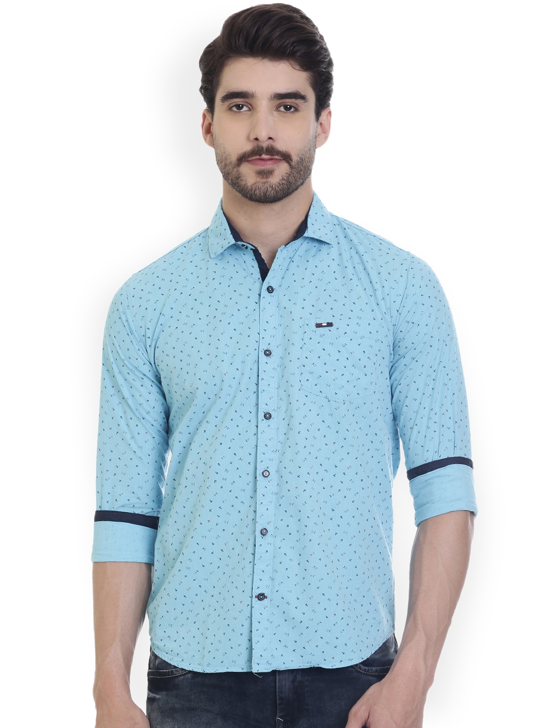Buy ROCX Men Turquoise Blue Slim Fit Printed Casual Shirt - Shirts for ...
